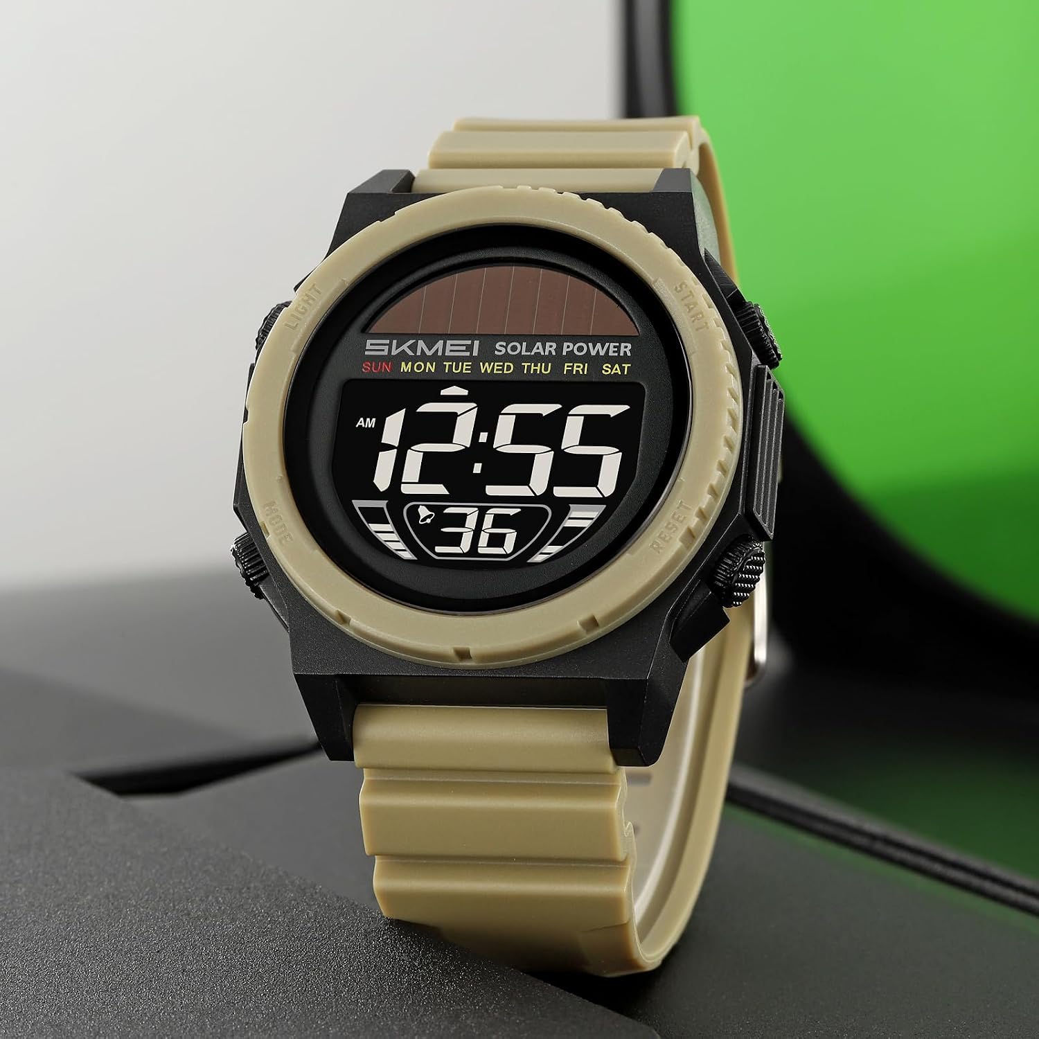 MASTOP Solar Powered Energy Watch for Men Military Digital Multifunctional Led Luminous Indication 2 Time Zone 50m Waterproof Watch Reloj Solar para Hombre