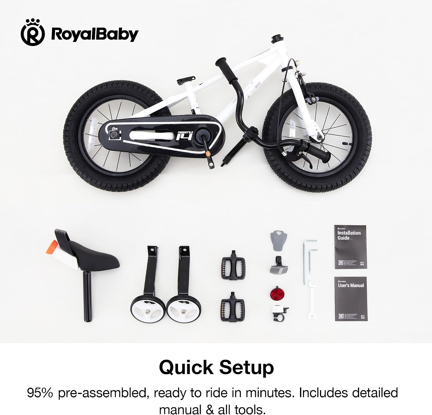 RoyalBaby Freestyle Kids Bike 12 14 16 Inch with Training Wheels, 18 Inch with Kickstand, Bicycle for Ages 3-10 Years Boys Girls
