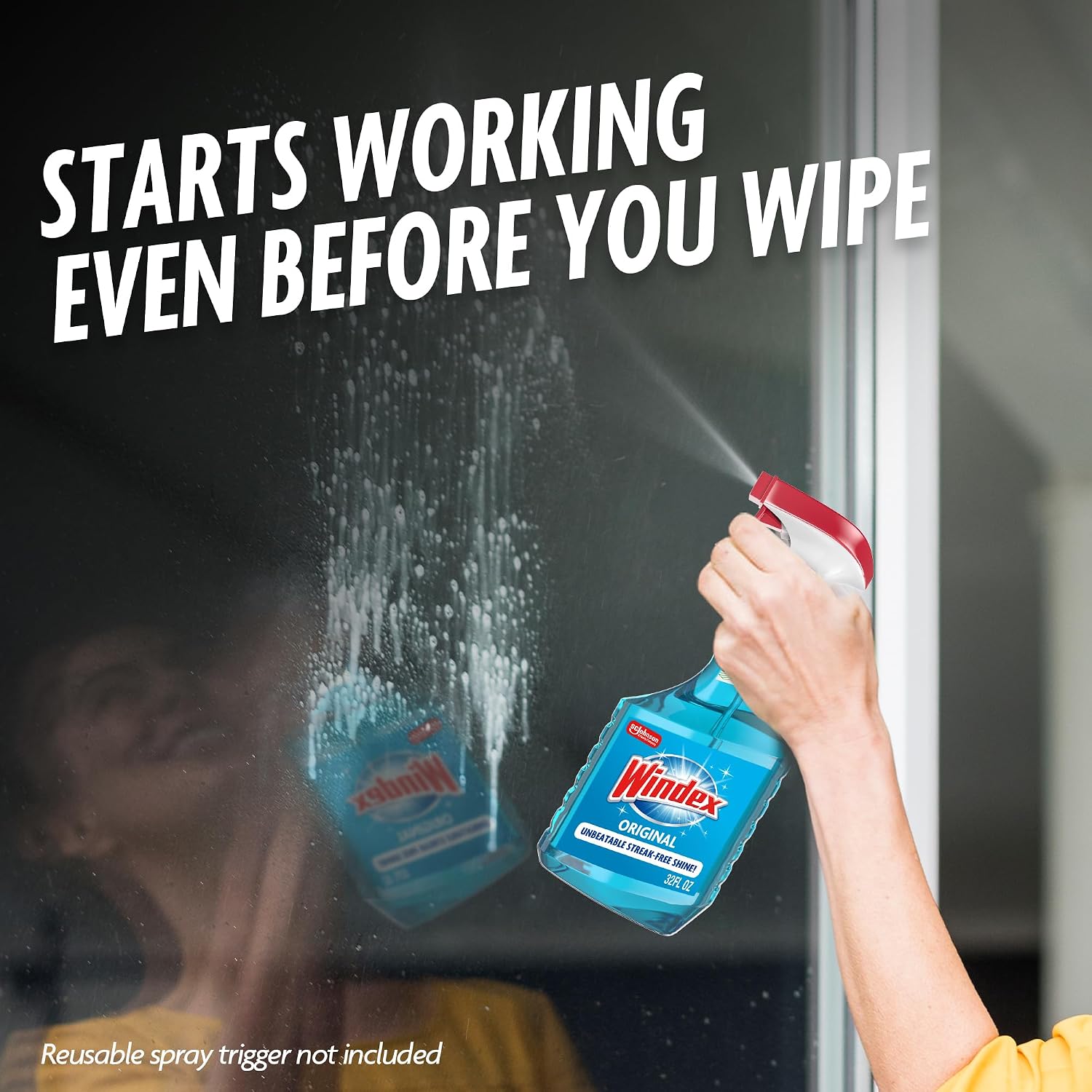 Windex refill glass and window cleaner, made from 100% recycled plastic, surface cleaning spray, original blue scent, 2L (67.6 fl oz)