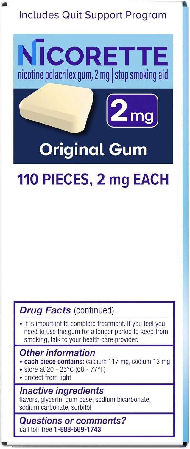 Nicorette Nicotine Gum Stop Smoking Aid, 2 mg, Original Flavor - 200 Count | Reduces Nicotine Cravings and Withdrawal Symptoms, Intense Craving Relief, Portable Smoking Cessation Gum