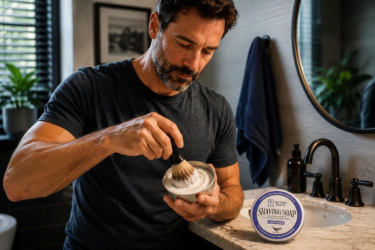 Taconic Lavender Natural Shaving Soap Puck, Rich Lather | Calming lavender aroma pairs with moisturizing natural oils to build rich protective lather for a comfortable wet shave.
