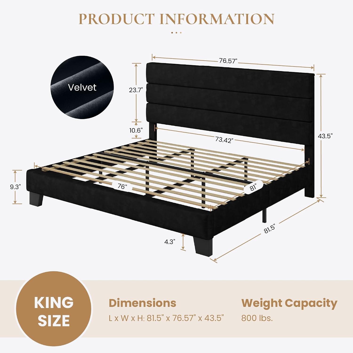 SHA CERLIN Full Platform Bed Frame with Upholstered Fabric Headboard, Grey