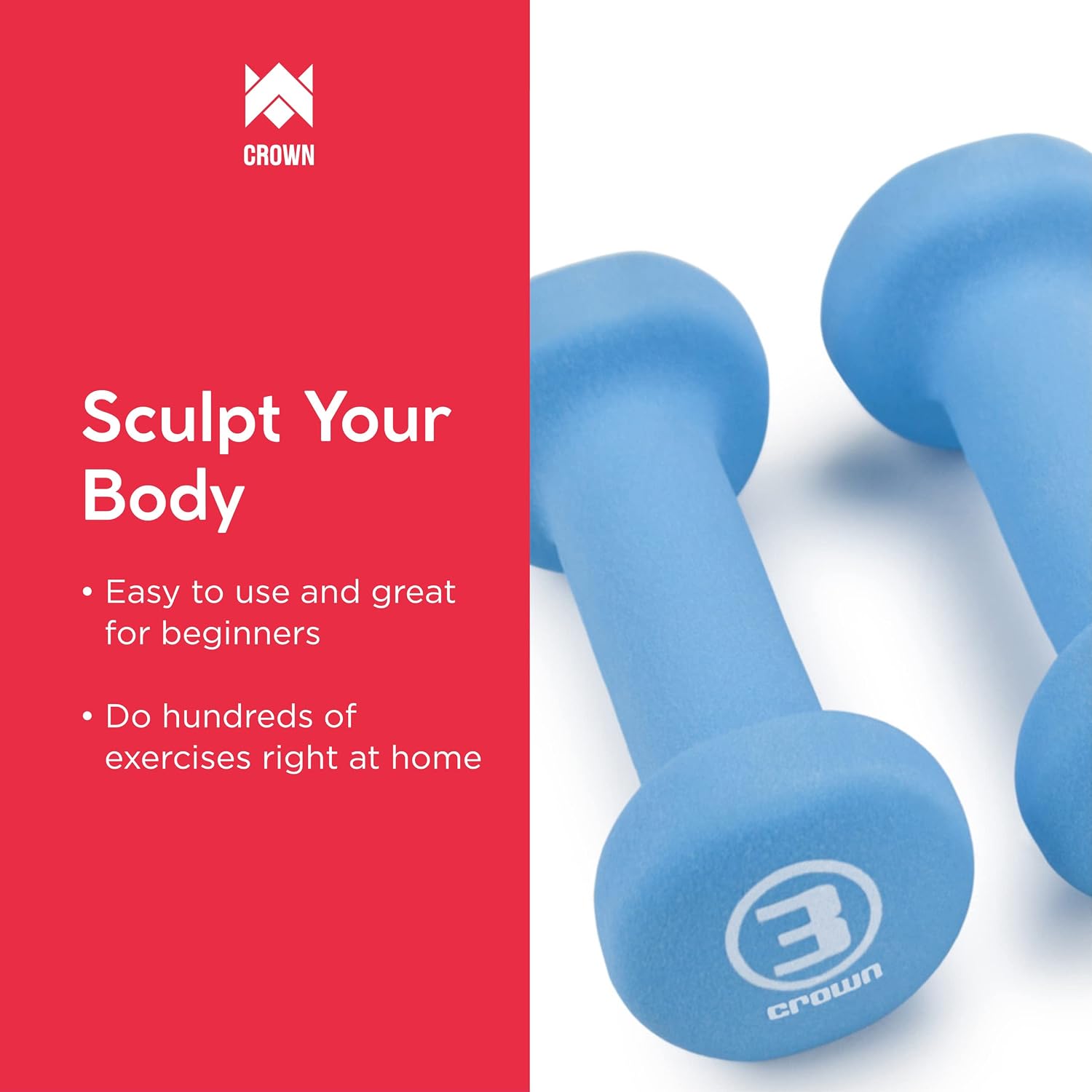 Crown Sporting Goods Set of 2 Body Sculpting Hand Weights - Soft Neoprene Coated Dumbbell Set - Supplies for Exercise, Workout, Weight Loss