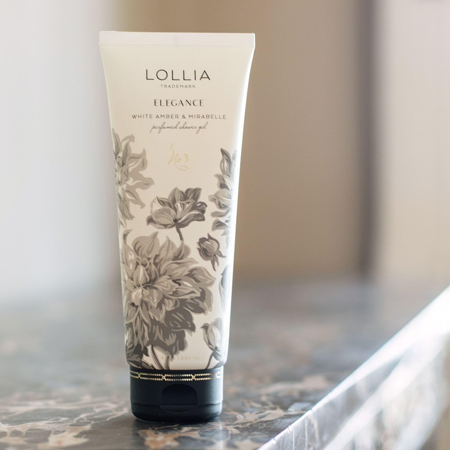 LOLLIA Wish Shower Gel, 8 fl oz, Vanilla Bean, Rice Flower, Jasmine Leaves, & Sugar Cane, Luxury Shea Moisture Hydrating Women's Body Wash, Delicate & Relaxing Scented Bath Soap for Self Care