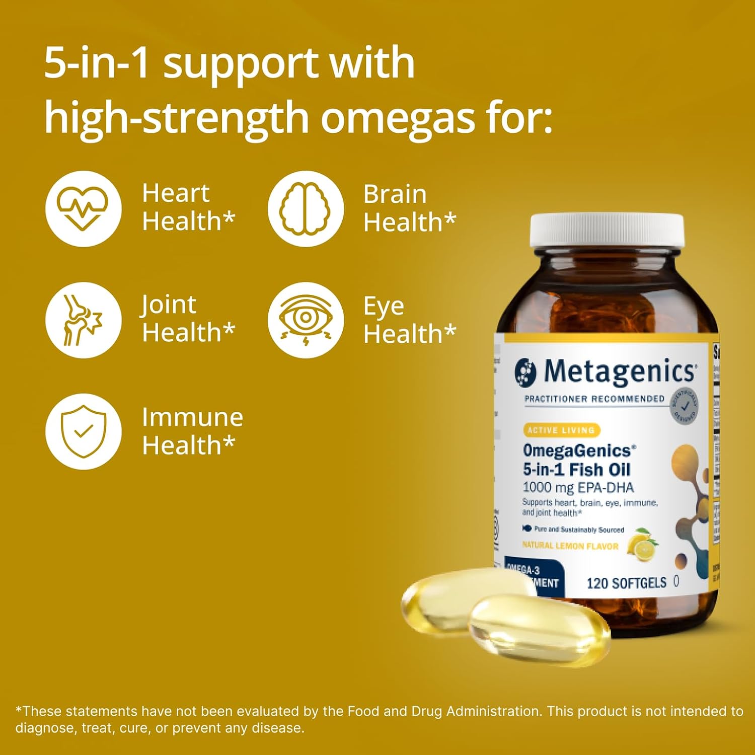 Metagenics OmegaGenics Omega-3 Fish Oil 1000mg EPA DHA -High Potency Omega 3 Supplement for Heart, Brain & Joint Health-Sustainably Sourced- 60 Softgels