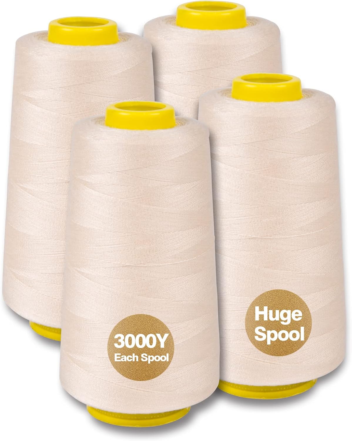 Black Serger Thread, All-Purpose Thread for Sewing, Polyester, 4 Cones of 3000 Yards Each Spool for Sewing Machine
