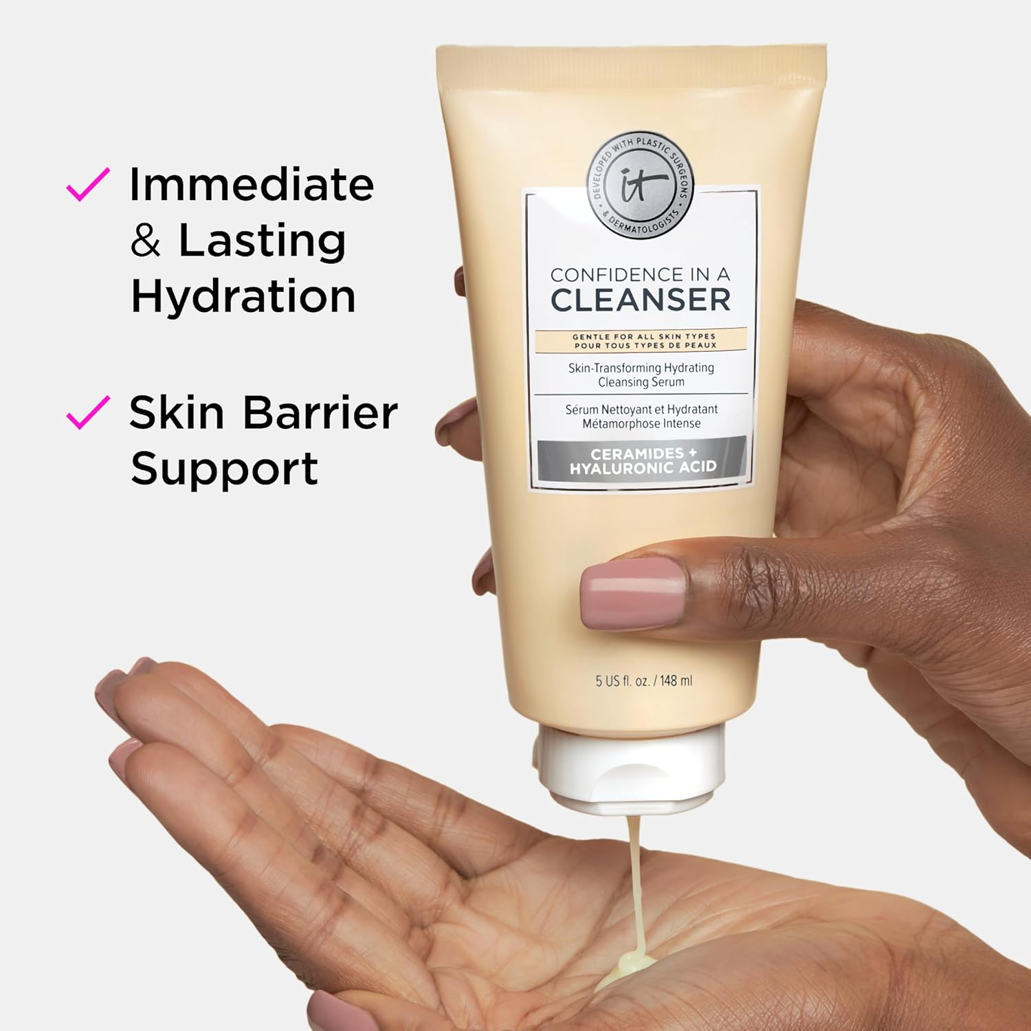 IT Cosmetics Confidence in a Cleanser - Daily Hydrating Serum Face Wash | Hyaluronic Acid + Ceramide Cleanser