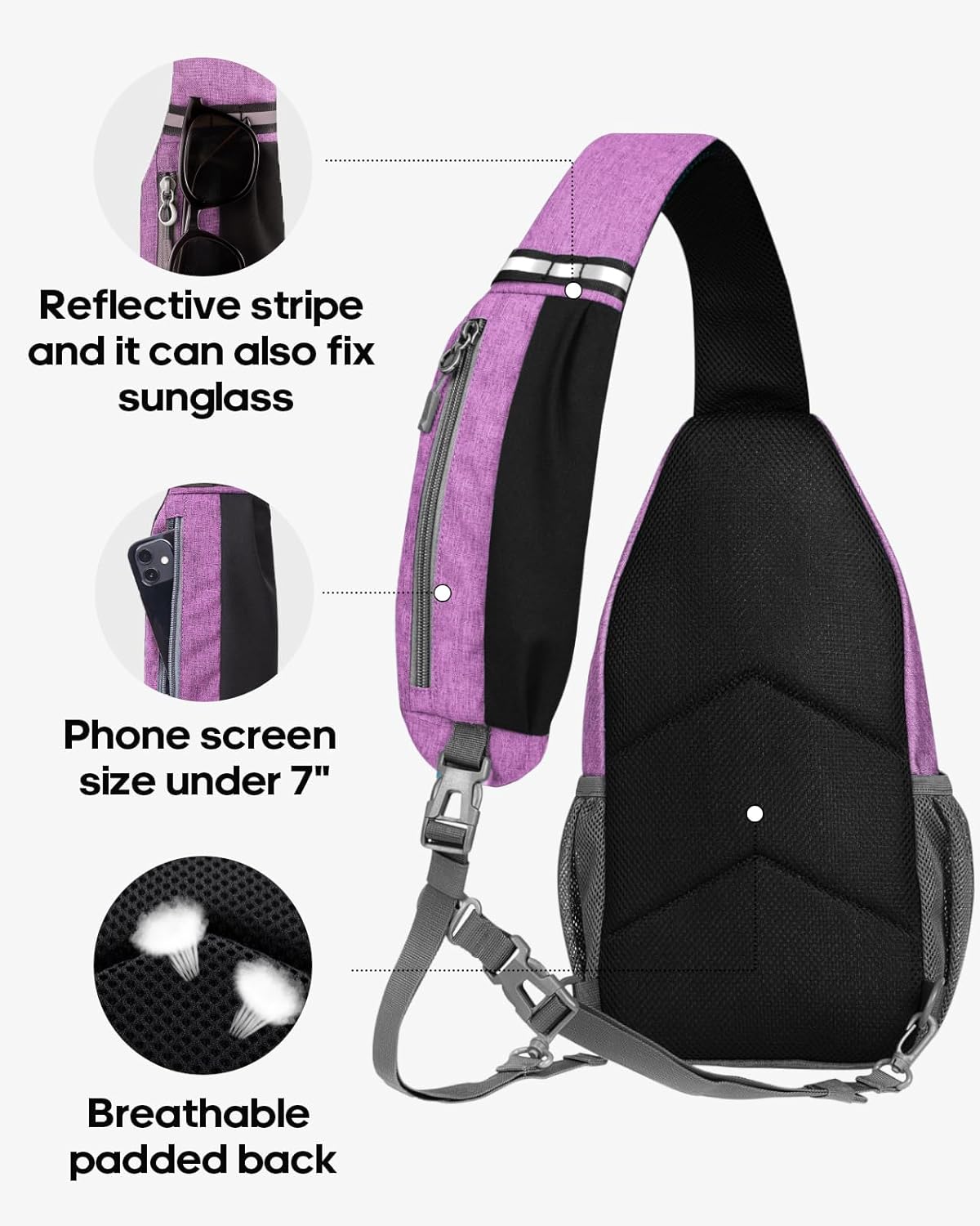 WATERFLY Crossbody Sling Backpack Sling Bag Travel Hiking Chest Bag Daypack (Black) | Small Hiking bag,Multi-compartment storage,Water-resistant,Breathable back pad,Reversible adjustable shoulder strap