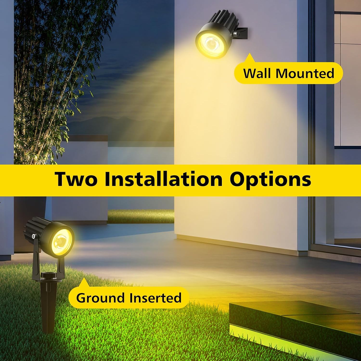 T-SUN Solar Spot Lights Outdoor, Dual Head Solar Spotlights, Cool White | IP65 Waterproof, 2 Brightness Modes, Dusk to Dawn Solar Uplights for Garden, Yard, Pathway, Patio, Lawn