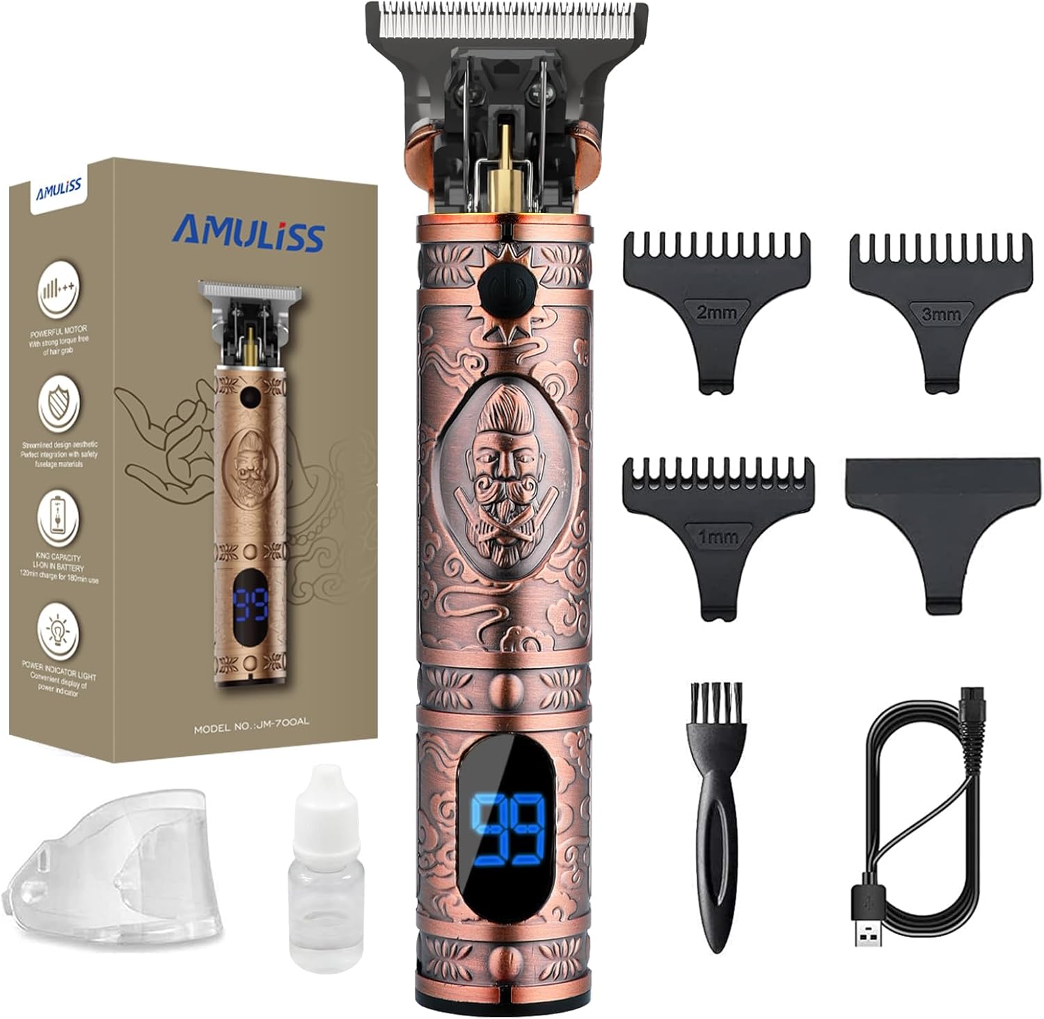 AMULISS Beard Trimmer for Men,Zero Gapped Vintage Professional Hair Clipper