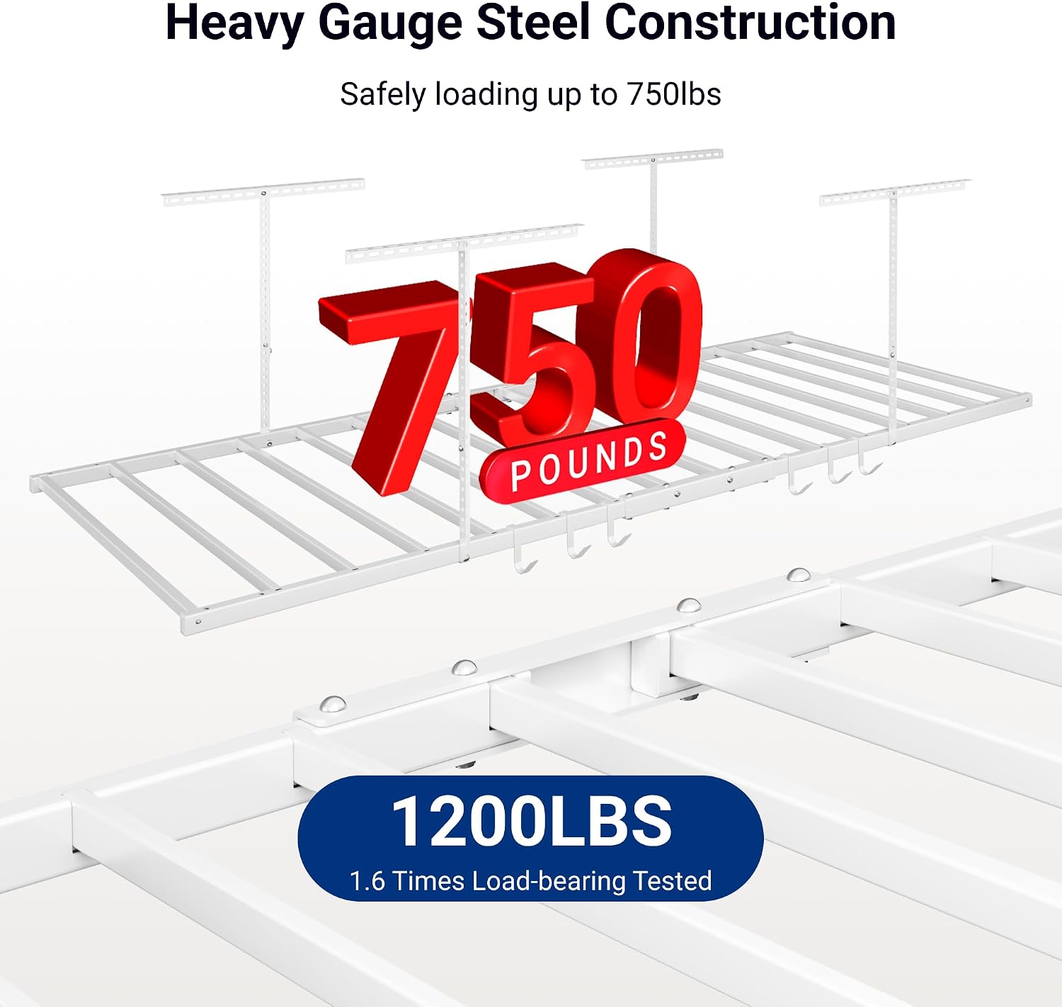 FLEXIMOUNTS 4x8 Overhead Garage Storage Rack, Without Decking, Black