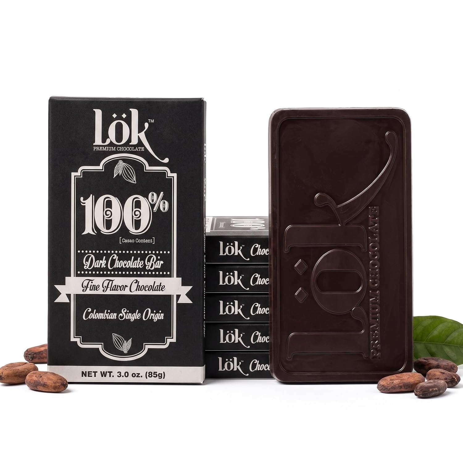 Lök Foods Dark Chocolate Bar 100% Cacao | Fair Trade, Kosher, Gluten Free, Vegan, Bean-to-Bar, Sugar-Free, No Sugar Alcohol, No Artificial Sweetener