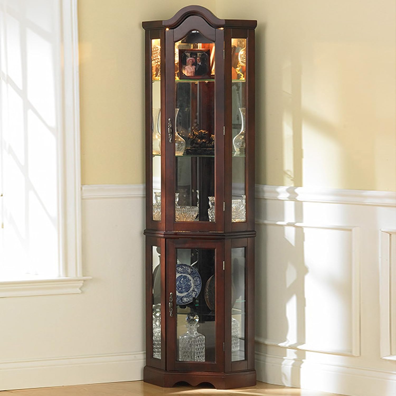Home Decorators Collection Vitric Lighted Curio, 70" Hx21 Wx16 D, Golden Oak
