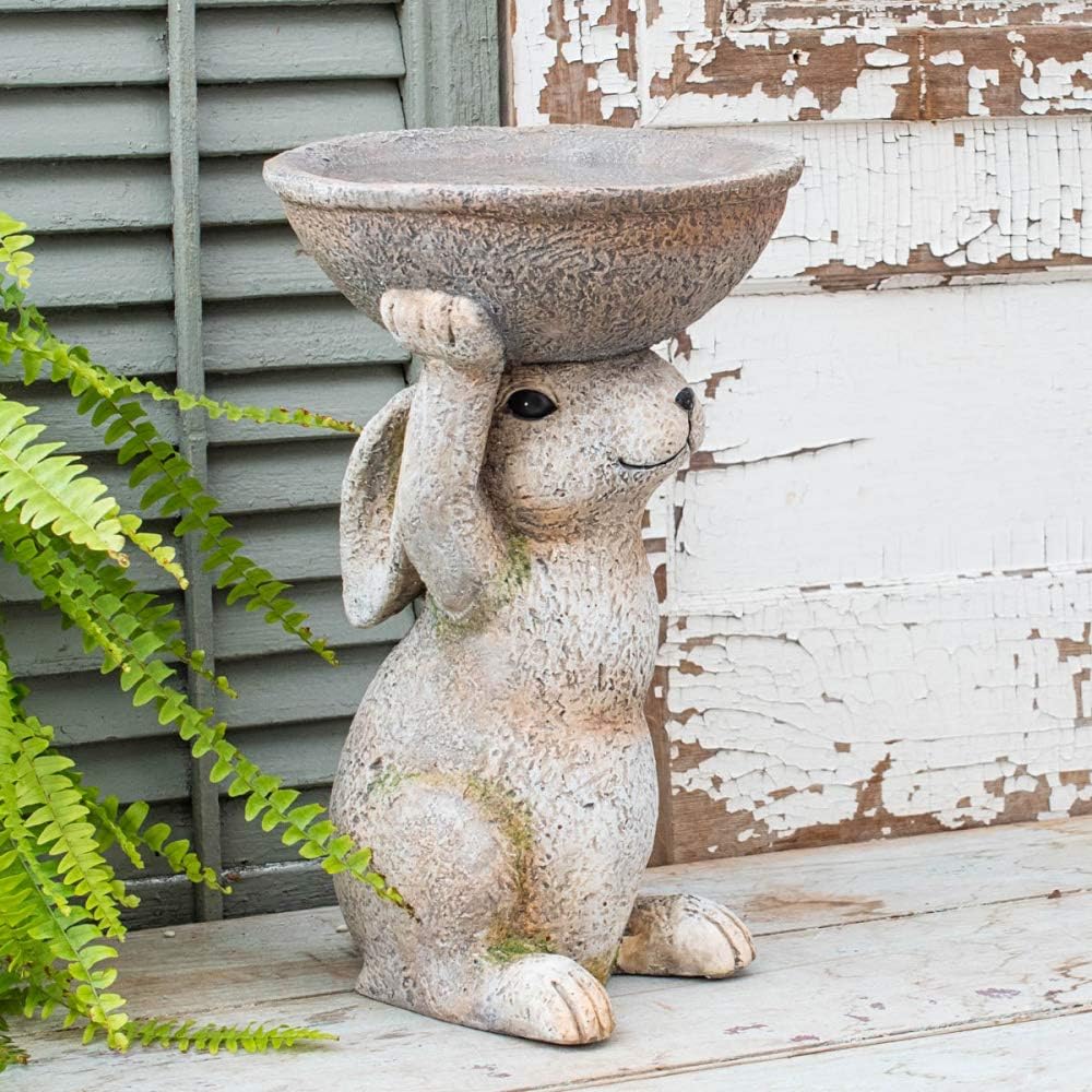 Breck's Uplifting Bunny Birdfeeder Garden Statue - Enhance Your Yard or Landscape