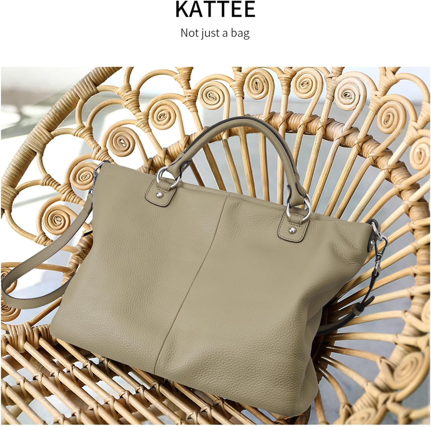 Kattee Genuine Leather Tote Purse for Women, Top Handle Satchel | Soft genuine leather tote with roomy storage and versatile carry for work, shopping, and travel.