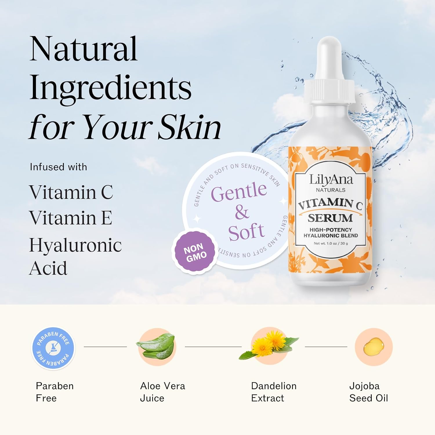 LilyAna Naturals Vitamin C Serum for Face with Hyaluronic Acid and Vitamin E, Anti Aging Serum, Reduces Age Spots and Sun Damage, Promotes Collagen and Elastin (1oz)