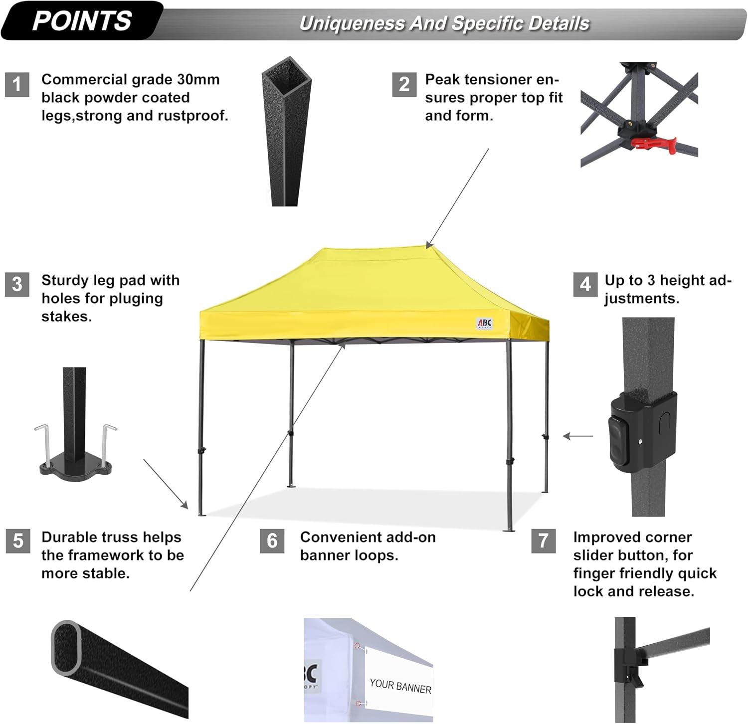 ABCCANOPY Patio Pop Up Canopy Tent 10x10 Commercial-Series (Black)