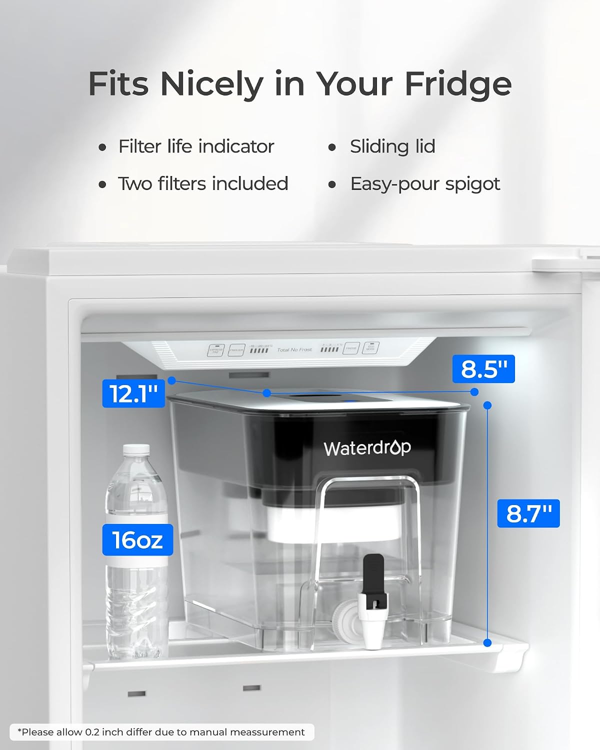 Waterdrop WFD-22L Large Water Filter Dispenser, 40-Cup Capacity, Black