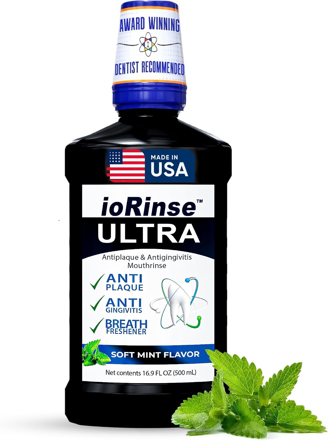 ioRinse RTU Halitosis Mouthwash, Molecular Iodine Oral Rinse, Soft Mint, 1L