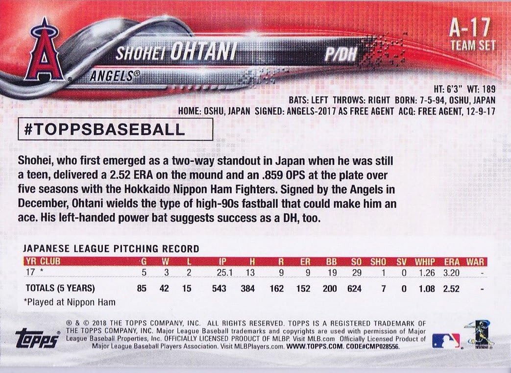 Los Angeles Angels 2018 Topps Factory Sealed EXCLUSIVE Special Limited Edition 17 Card Team Set with Shohei Ohtani Rookie Card Plus Mike Trout and
