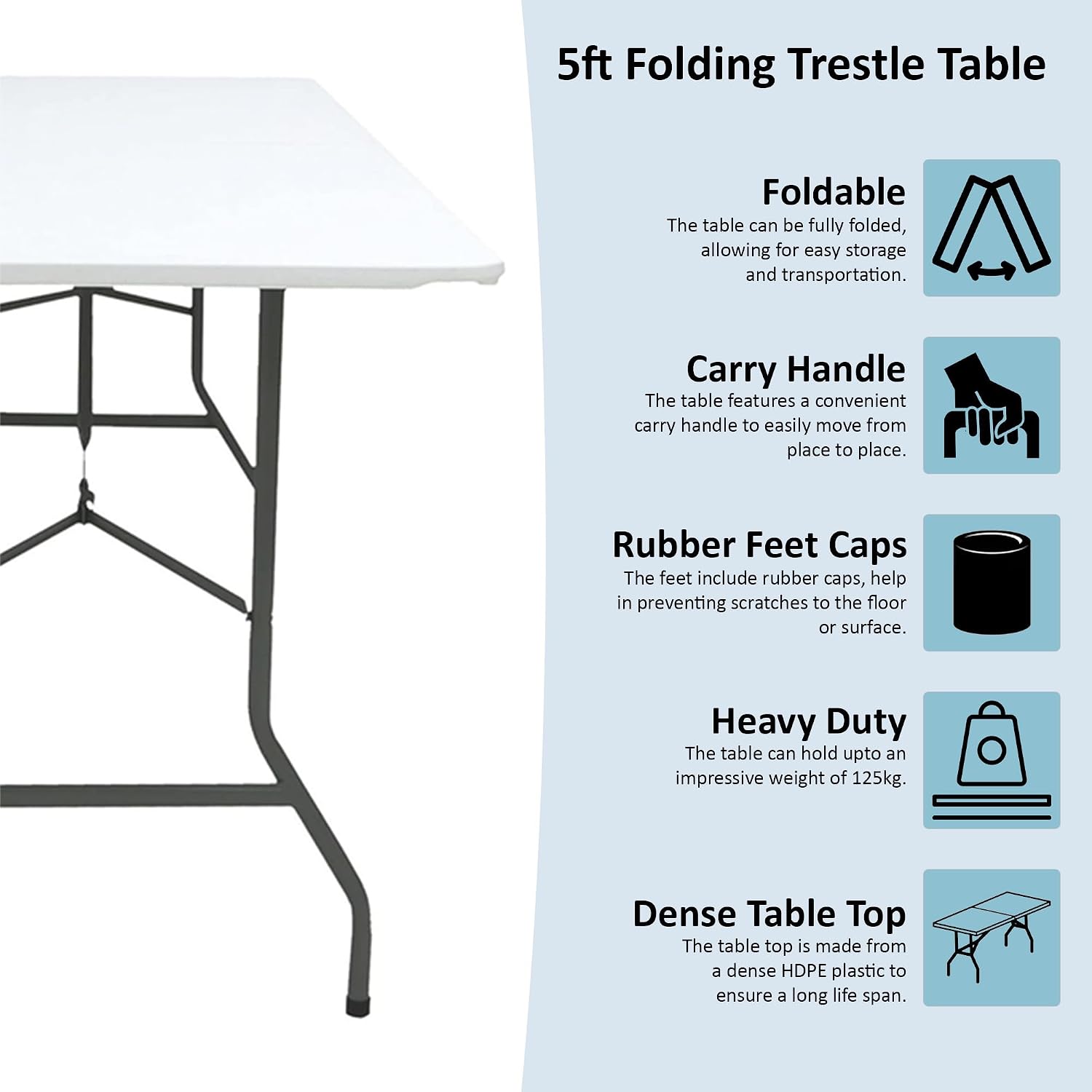 Home Vida Heavy Duty Trestle Picnic Folding Table Silver, 5 feet