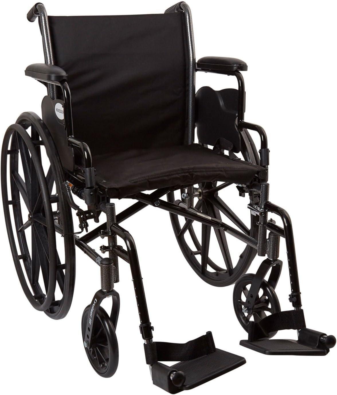 McKesson Wheelchair, Black, Desk Arms, 18 in, 1 ct | Swing Away ft Leg Rest, Desk Length Arms Flip Back, Seat