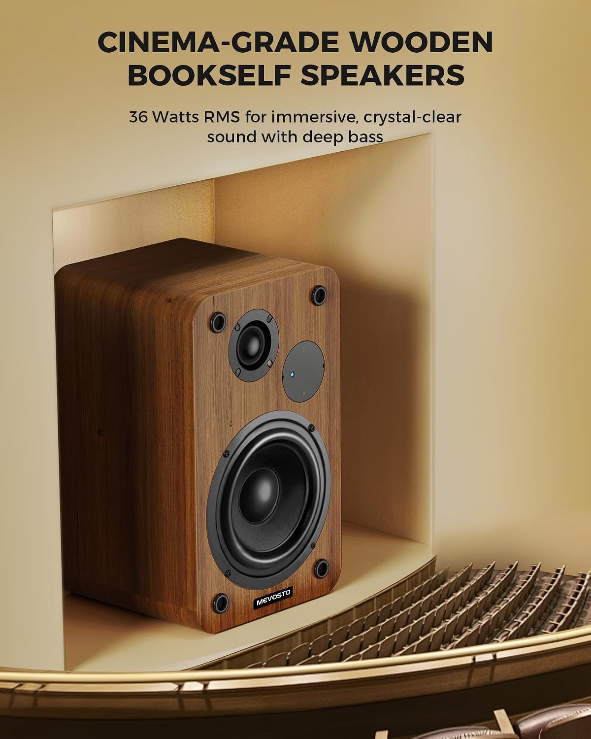 Active Bookshelf Speakers 36W RMS - BT 5.4 Wireless Speaker with 5 Inch Woofer, Silk Dome Tweeter PC Speakers - USB Digital Audio Studio Monitors Bass & Treble Adjust AUX Input for Record Player TV