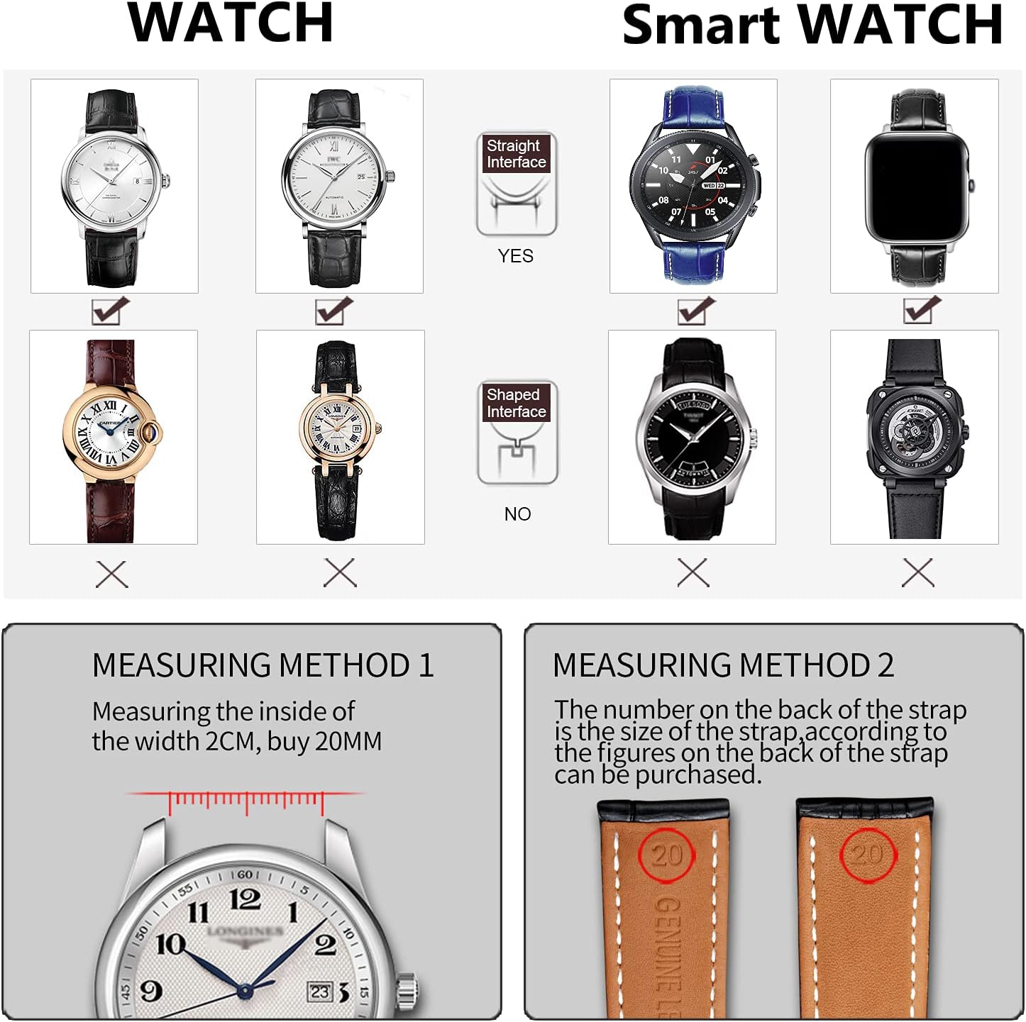 Moran Genuine Leather Watch Band 18mm 19mm 20mm 21mm 22mm 23mm 24mm Calf Grain Watch Strap for Men and Women 18mm Black-Silver Buckle