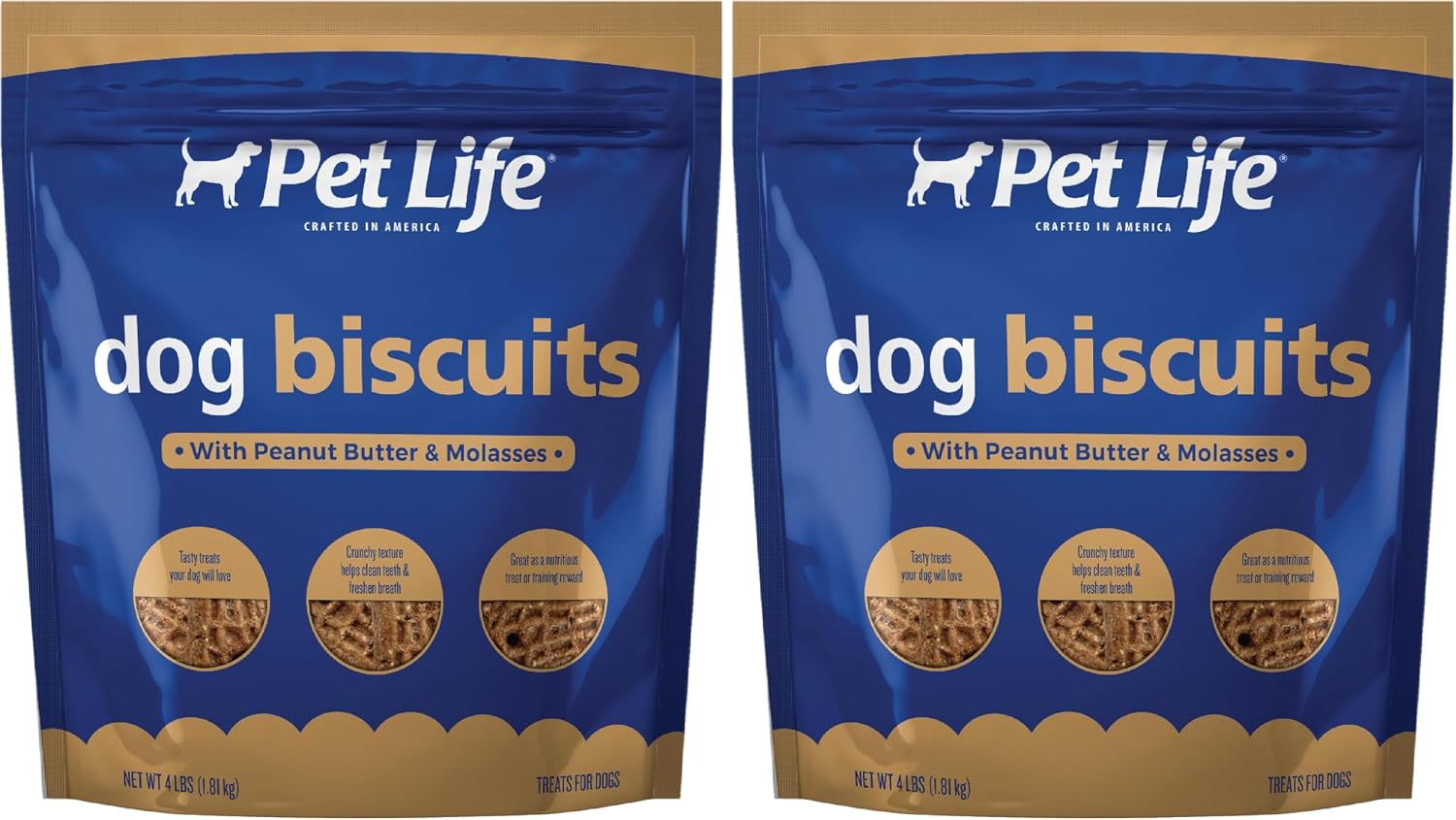 Pet Life Biscuits with Peanut Butter and Molasses Crunchy Dog Treats, 4lb