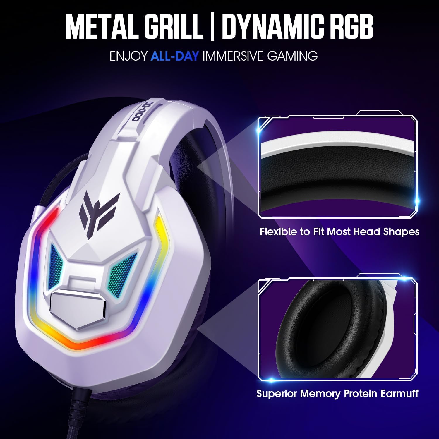 YPBDAN RGB Gaming Headset with Mic for PS5 PS4 Xbox Series X|S Xbox One PC | 7.1 Surround Sound, Noise Cancelling Mic, 50mm Drivers