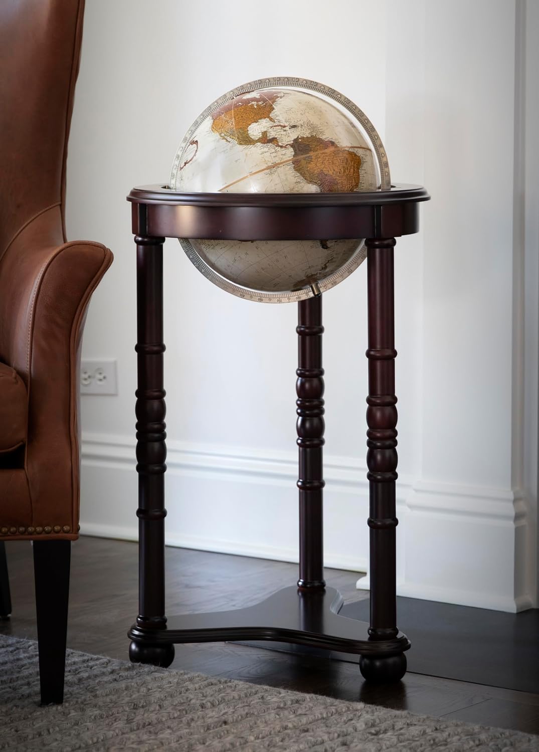 Replogle Lancaster—Bronze Metallic, Dark Cherry Wood Finish, Floor Model Globe