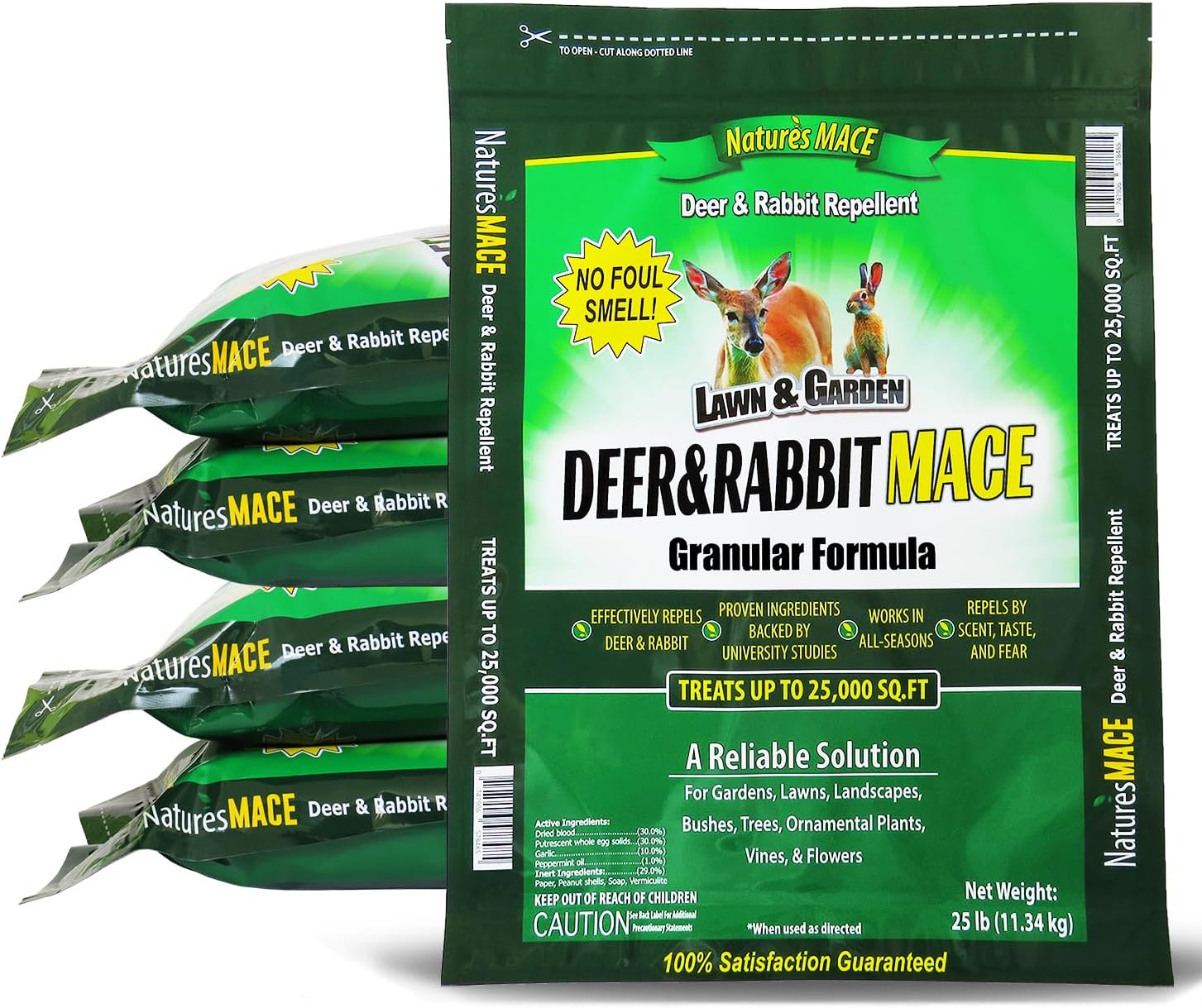 Nature's MACE Deer & Rabbit Repellent 25 lb Granules | Covers 25,000 Sq Ft, Repel Deer from Your Home & Garden, Deterrent, Safe to use Around Children, Plants, Produce.