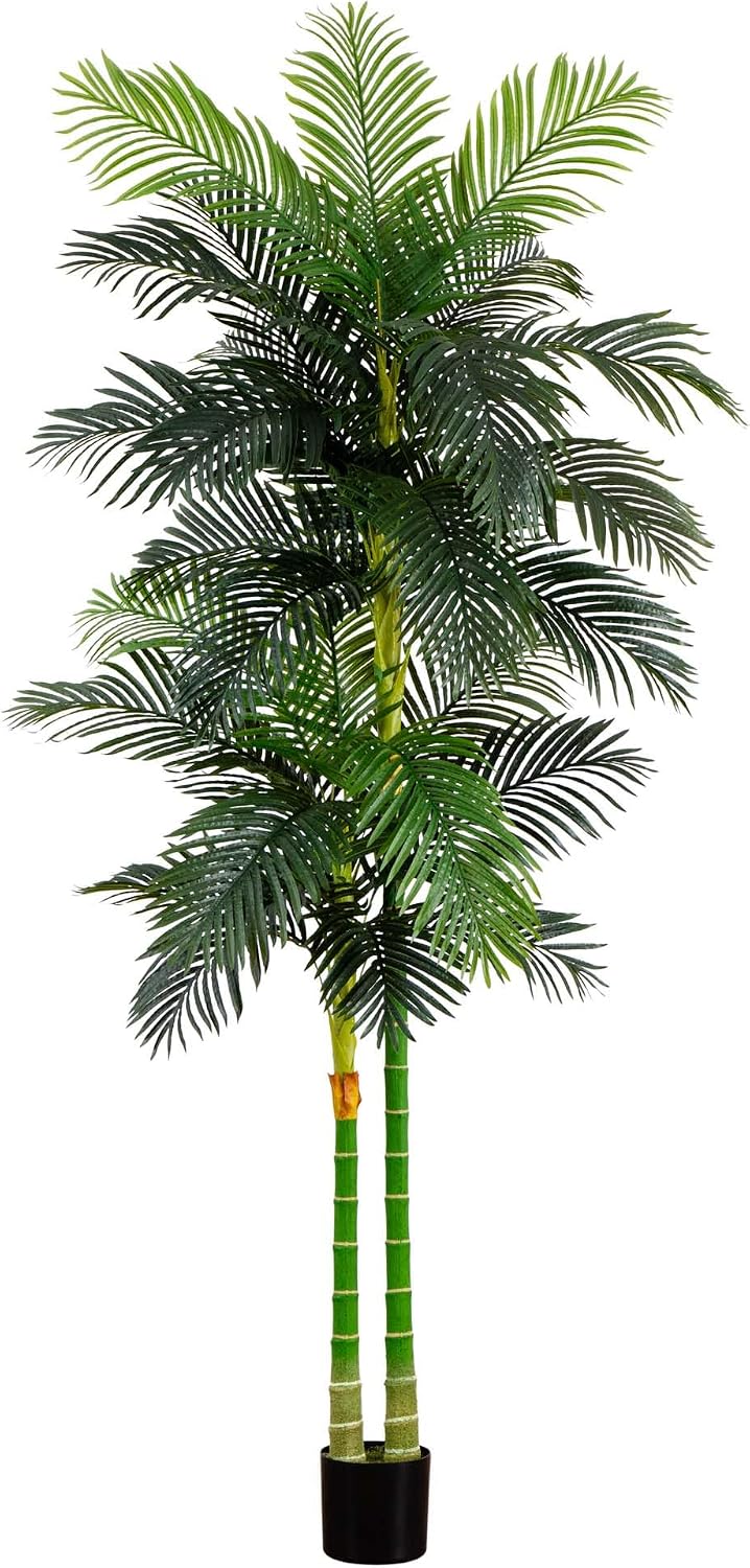 Nearly Natural 4 ft Artificial Golden Cane Palm Tree with Nursery Pot | Double-Stalk, Lush Realistic Foliage, Indoor Faux Palm Plant, Living Room Decor, Perfect Tropical Decoration