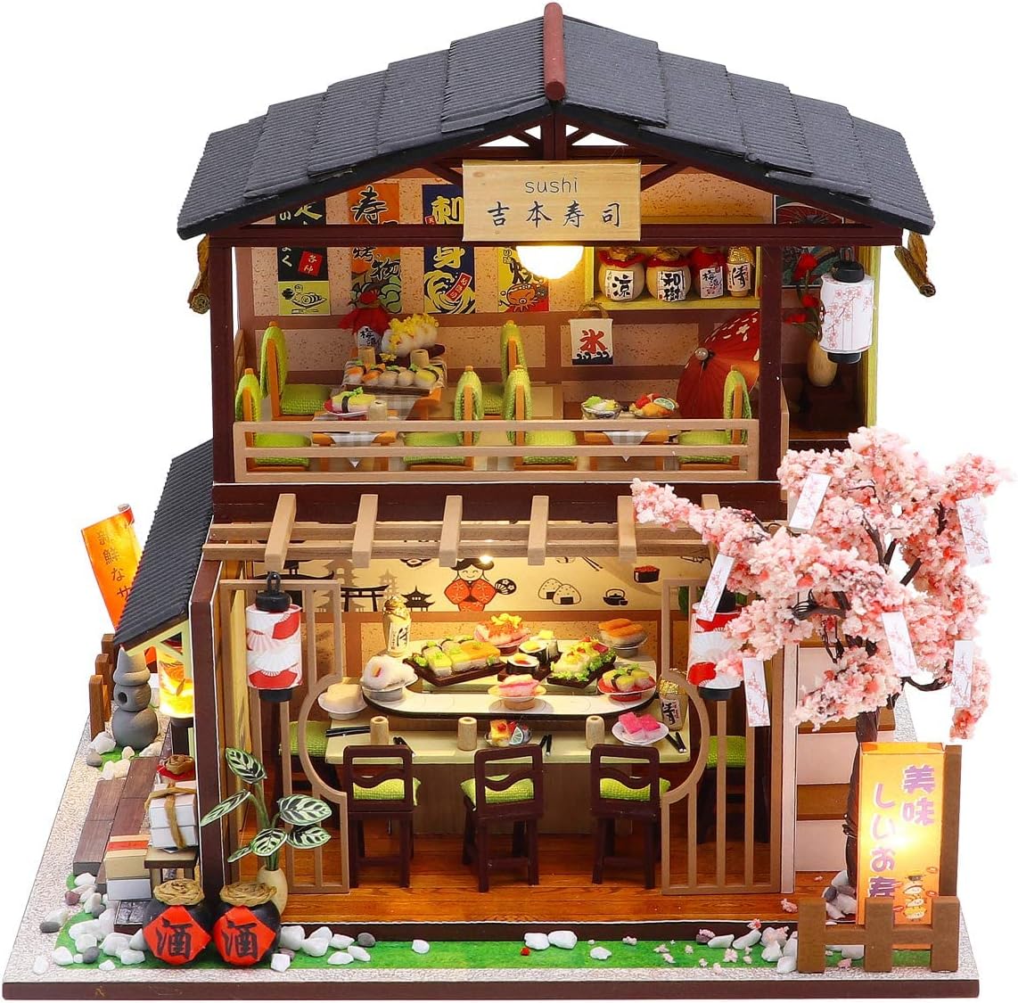 MAGQOO Wooden Dollhouse Miniature with Furniture DIY Dollhouse Kit DIY House Kit Tiny House Kit with Voice Control and Music Movement 1:18 Scale Creative Room Idea(Time Travel)