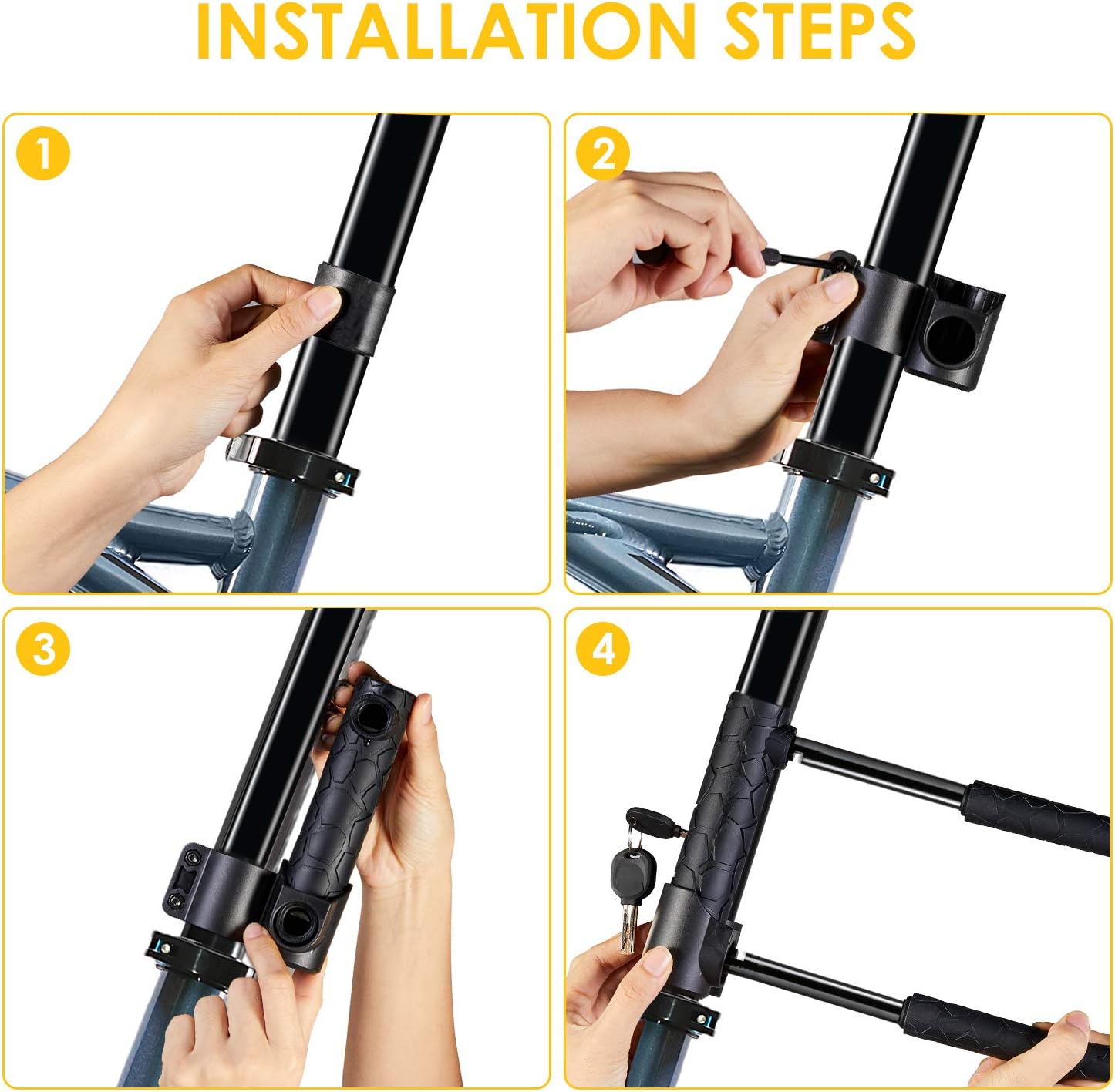 Bike Lock Heavy Duty Anti Theft, Long Shackle Bike U Lock with Keys, 4FT Security Cable and Mounting Bracket for Bicycle, Ebike, Scooter