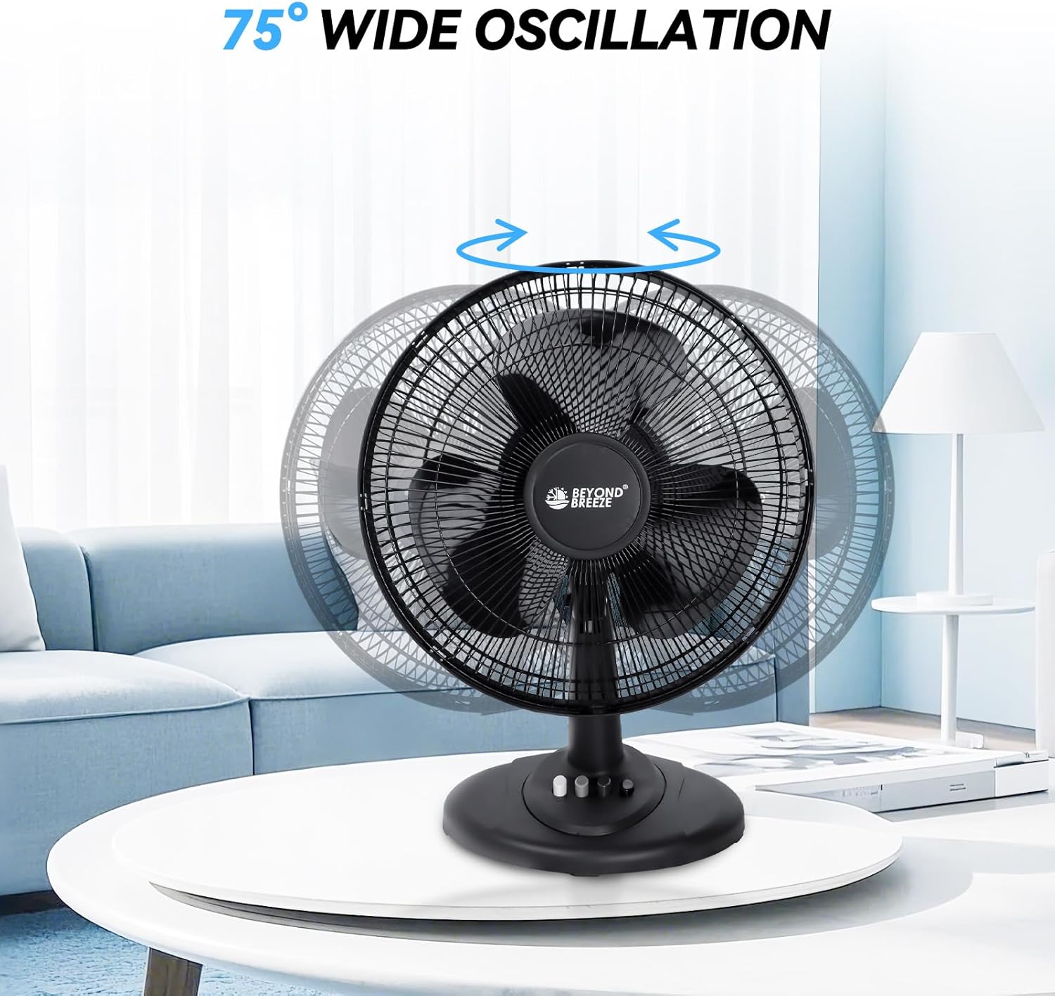 BEYOND BREEZE Oscillating Table Fan for Bedroom, 12-Inch & 3 Speeds, White