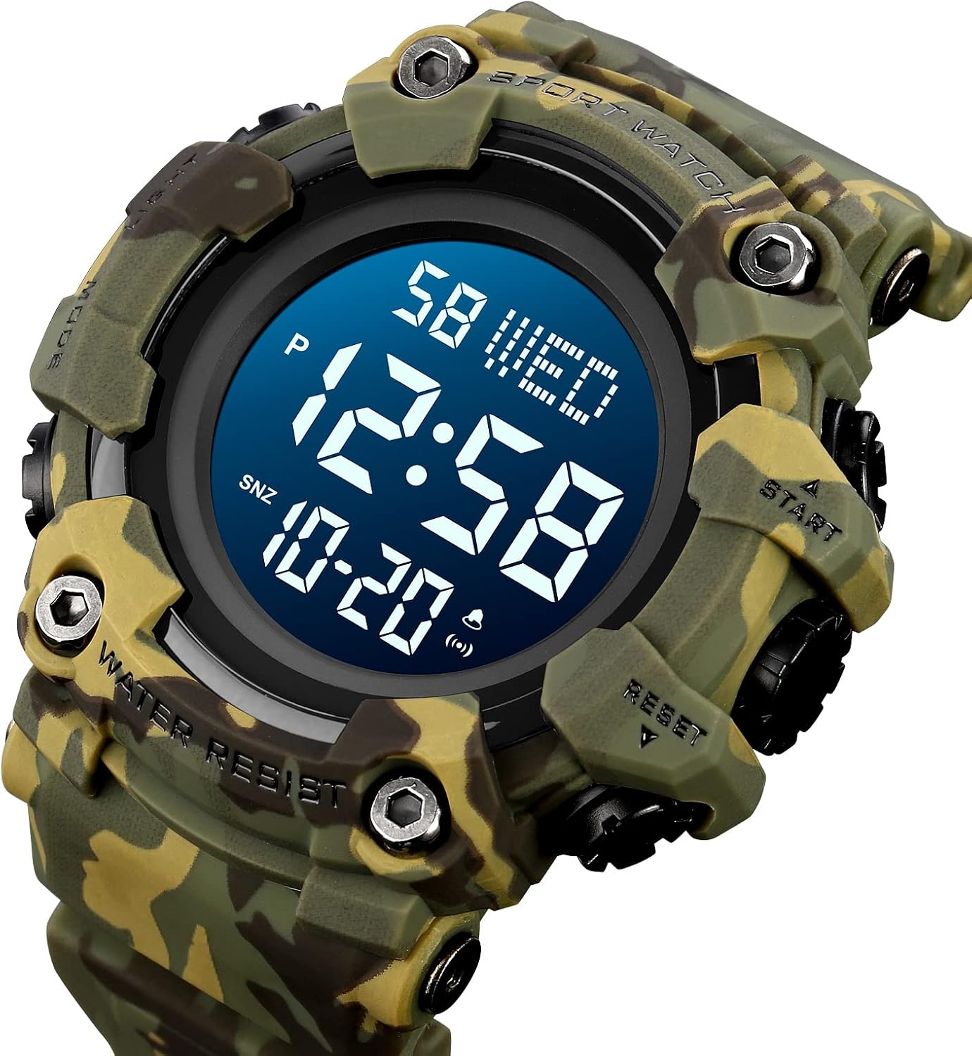 FANMIS Men's Digital 50M Waterproof Electronic Sport Watch Rubber Band Army Military 24H Time LED Light 164FT Water Resistant Calendar Date Day Watches