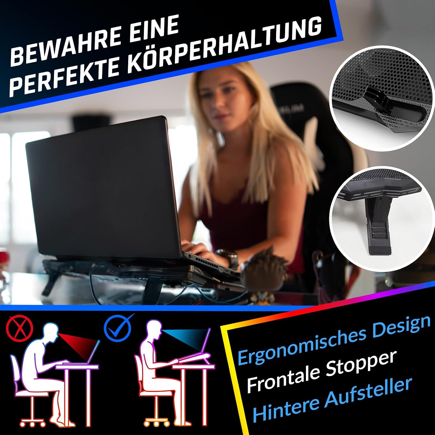 KLIM Wind Laptop Cooling Pad - More Than 500 000 Units Sold - New Version - The Most Powerful Rapid Action Cooling Fan - Laptop Stand with 4 Cooling Fans at 1200 RPM - USB Fan - PS5 PS4 - Blue