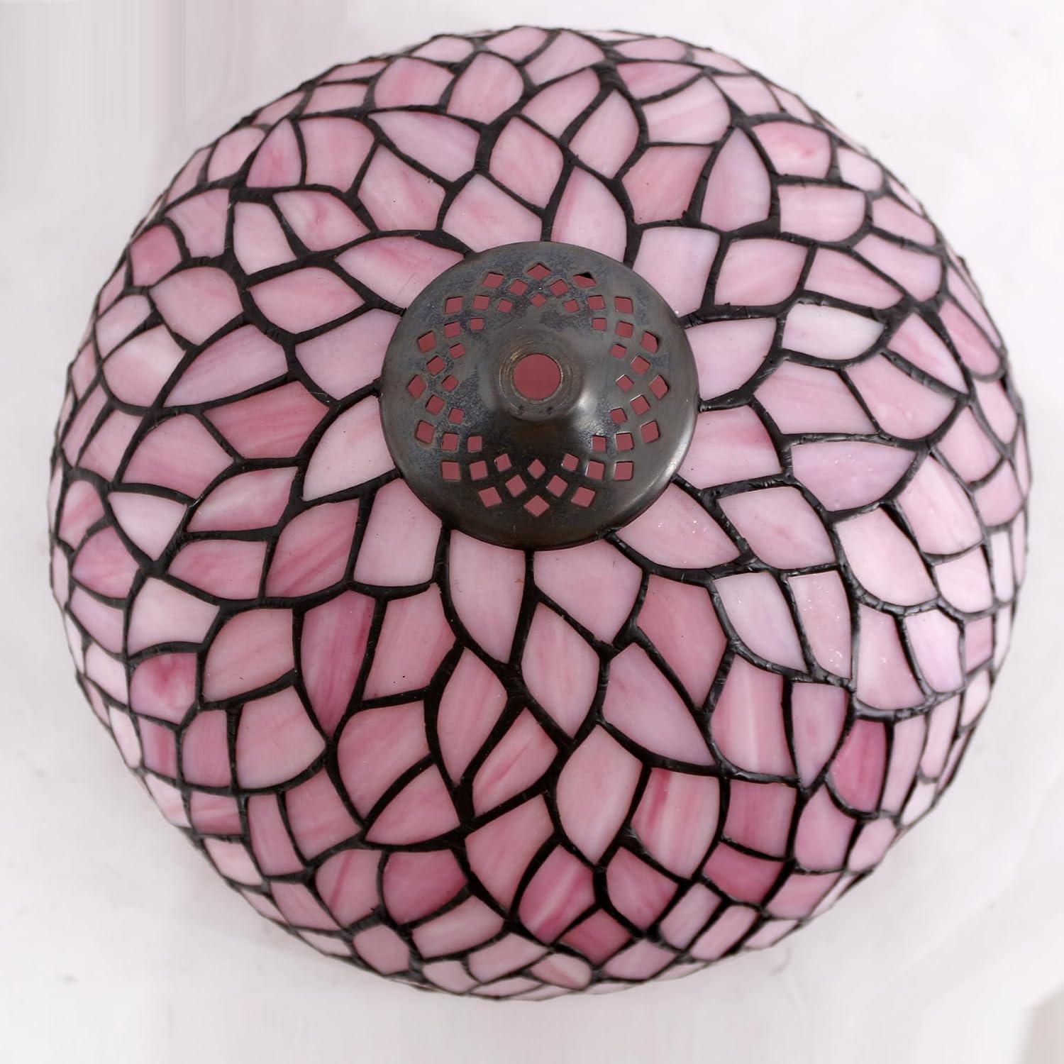 WERFACTORY Tiffany Table Lamp Pink Wisteria Style Stained Glass Desk Light | Bedside Reading Light 12X12X18 Inches Decor Bedroom Living Room Home