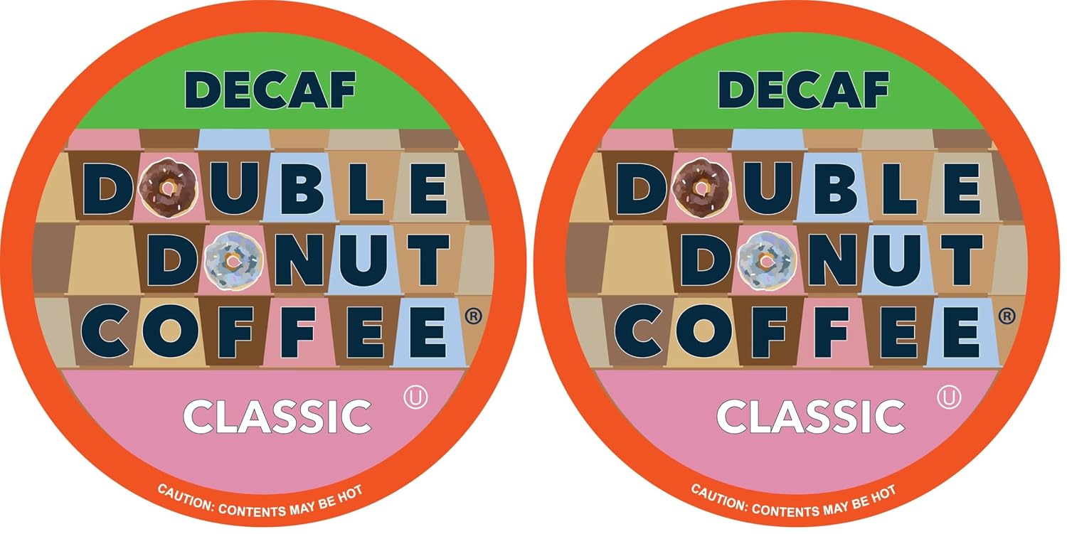 Double Donut Coffee Double Donut Medium Roast Decaf Coffee Pods, Classic, for Keurig K-Cup Machines, 24 Single-Serve Capsules per Box
