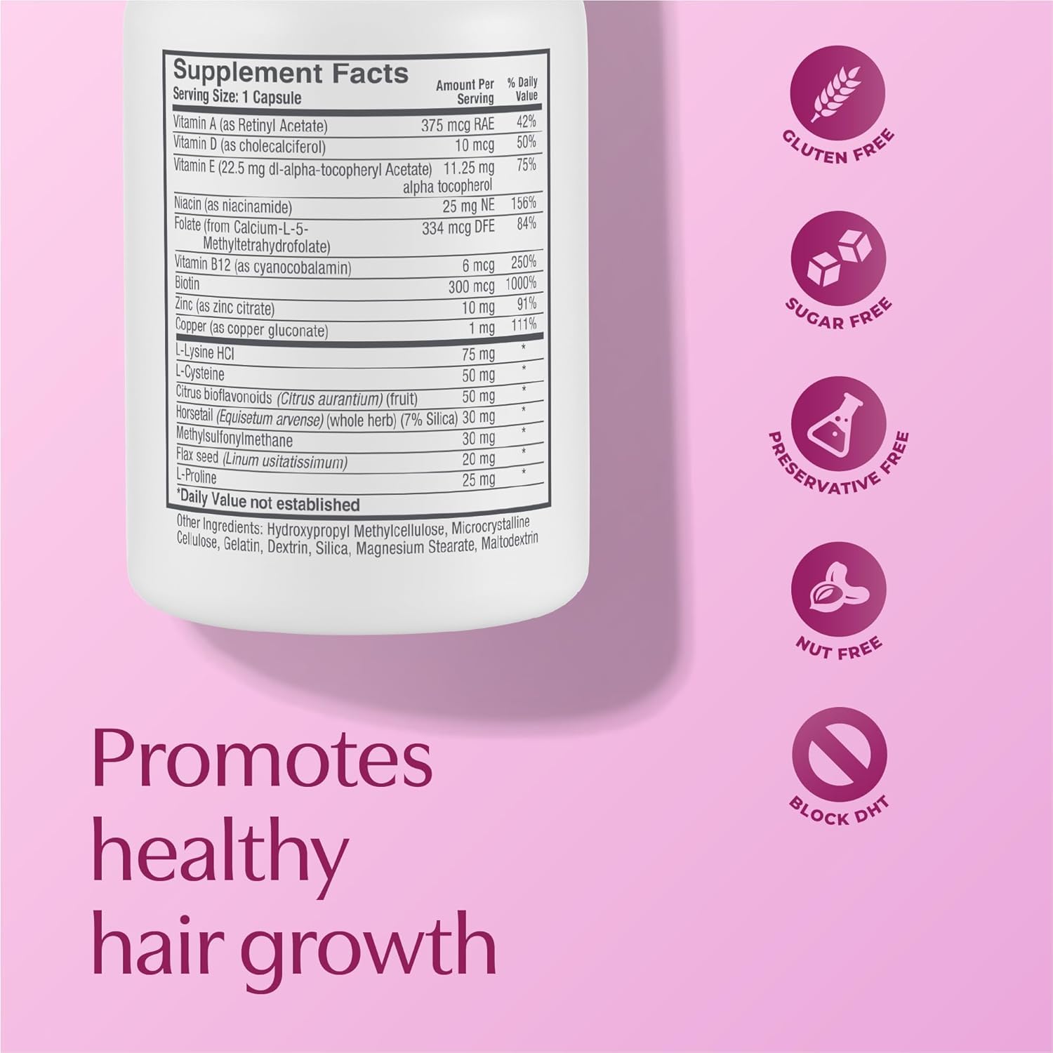 BosleyMD Women’s Healthy Hair Growth Supplements for Thicker, Fuller Hair– DHT-Blocking Botanicals with Biotin, Niacin, Zinc & L-Lysine – Rich in Vitamins & Minerals – 60 Capsules (2-Month Supply)