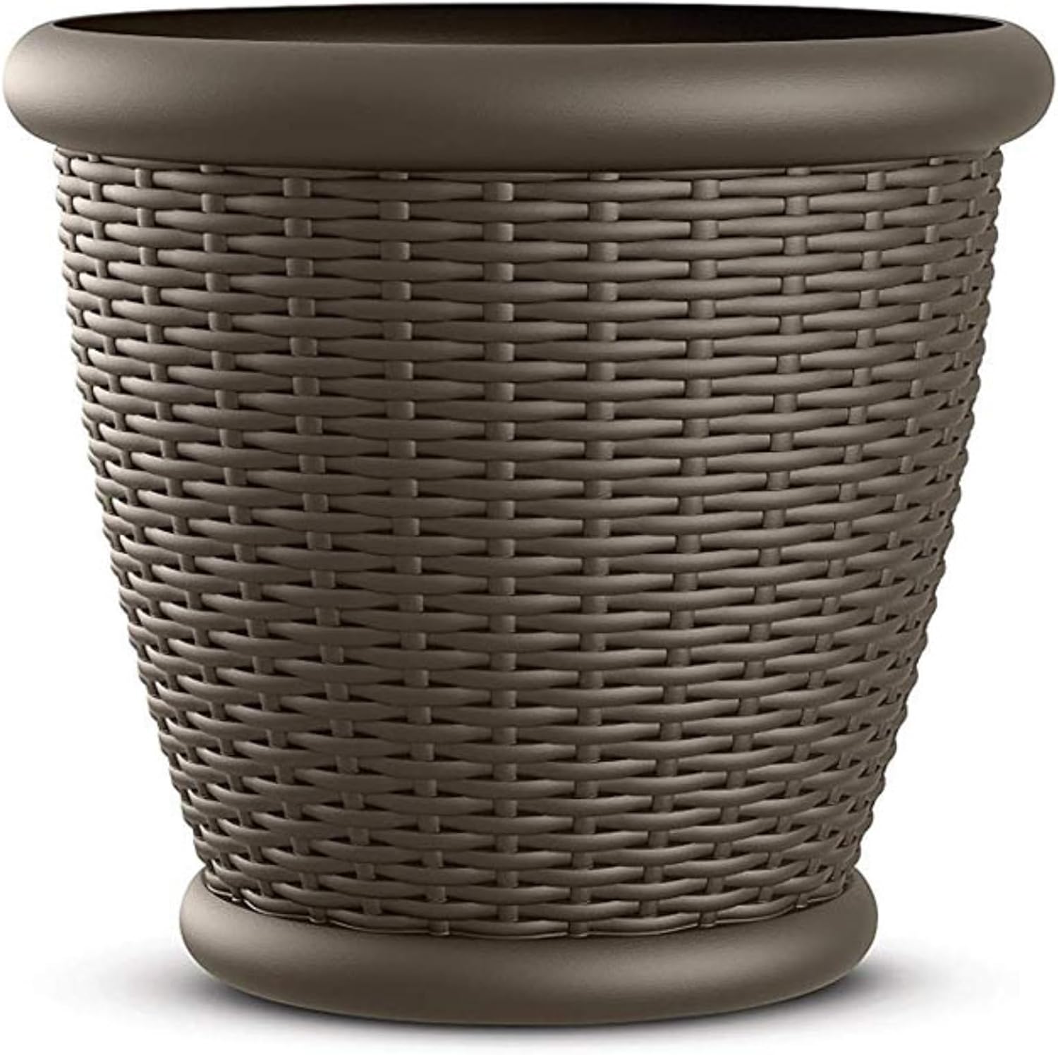 Suncast Wicker Planter w/ Drillable Drain Holes, Decorative Indoor/Outdoor Pot, 18in, Java