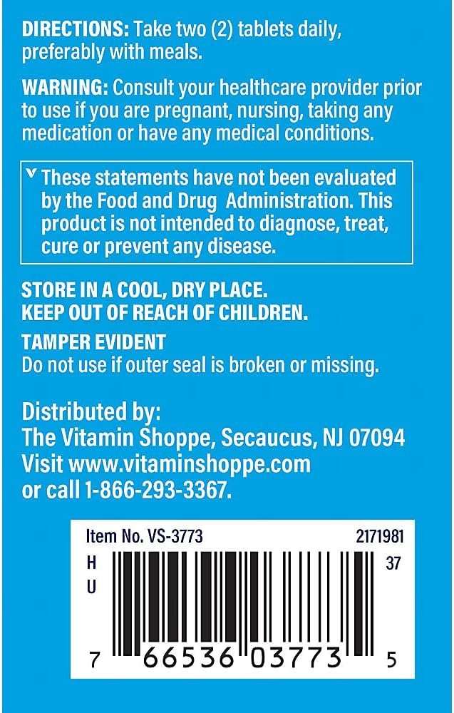 The Vitamin Shoppe Brand Calcium, Magnesium, Zinc & Vitamin D3, 100 Tablets