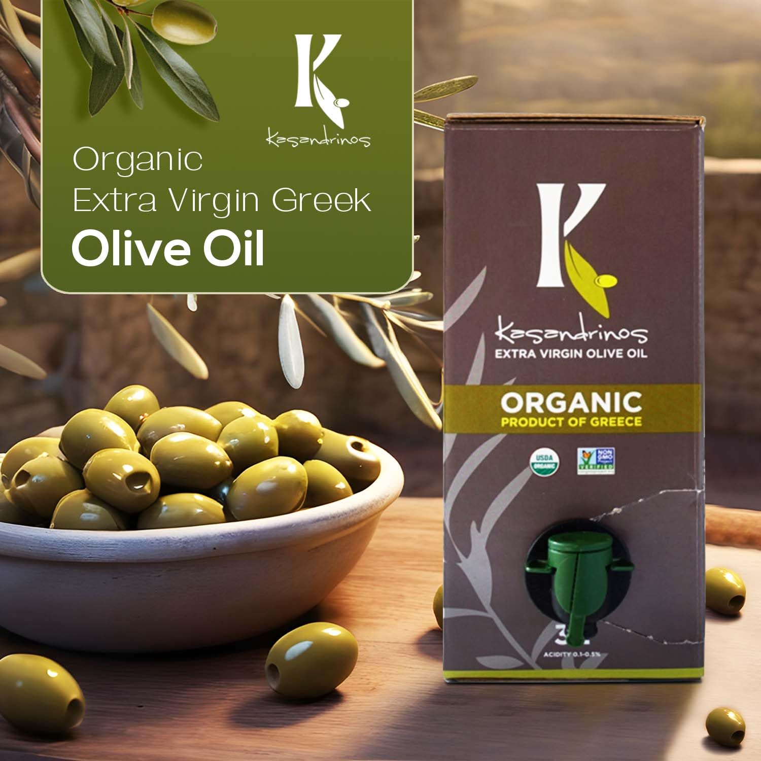 Kasandrinos Organic Olive Oil Extra Virgin, Polyphenol Rich Greek Olive Oil, 100% Organic First Cold Pressed, Mild + Delicate Flavor, Verified by Non GMO, 500 ml / 16.9 oz