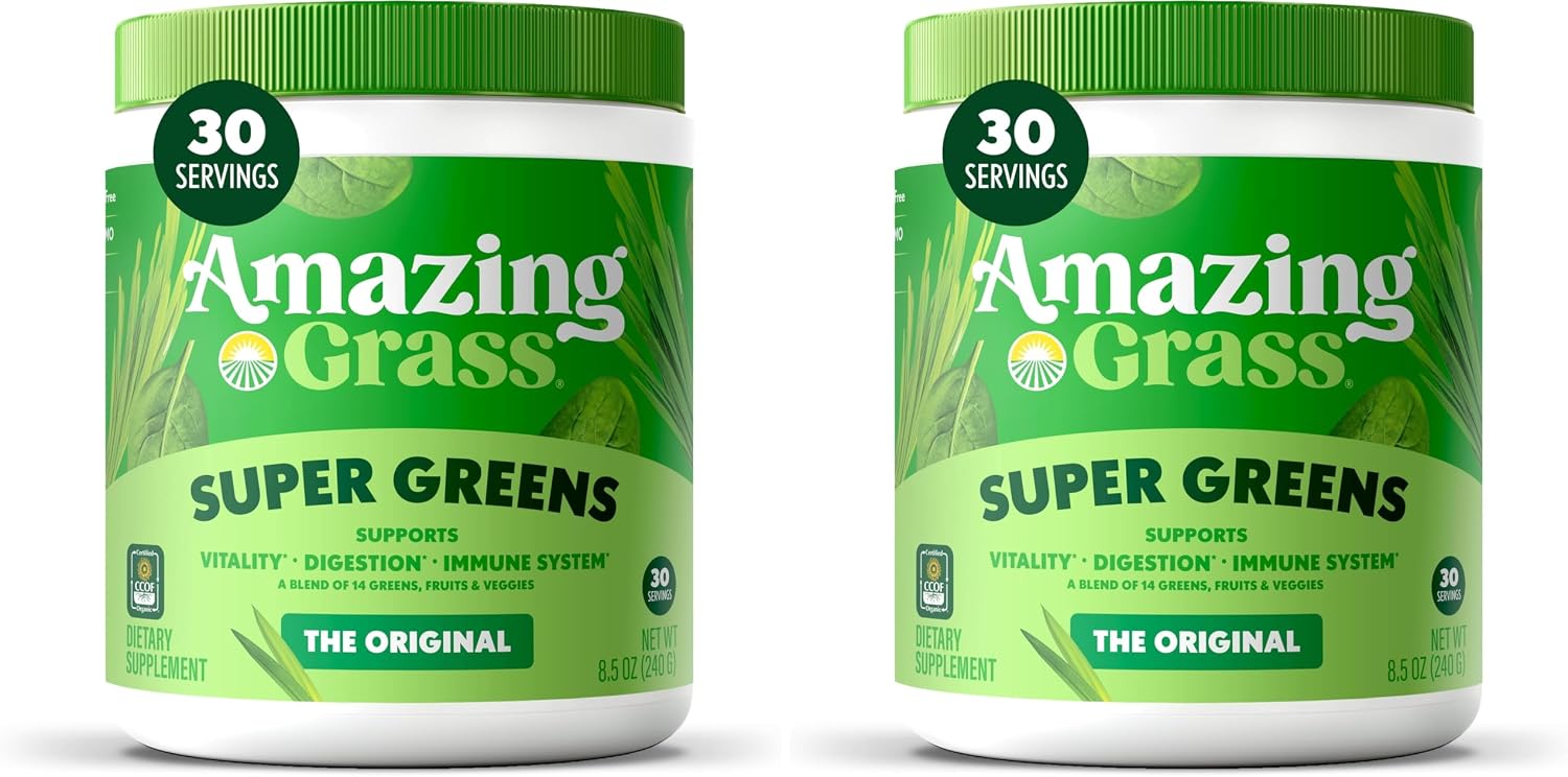 Amazing Grass Super Greens Powder Original, 60 Servings, 16.9 oz | Organic Greens Superfood Powder with Spirulina, Beet Root, Probiotics & Digestive Enzymes to Support Digestion