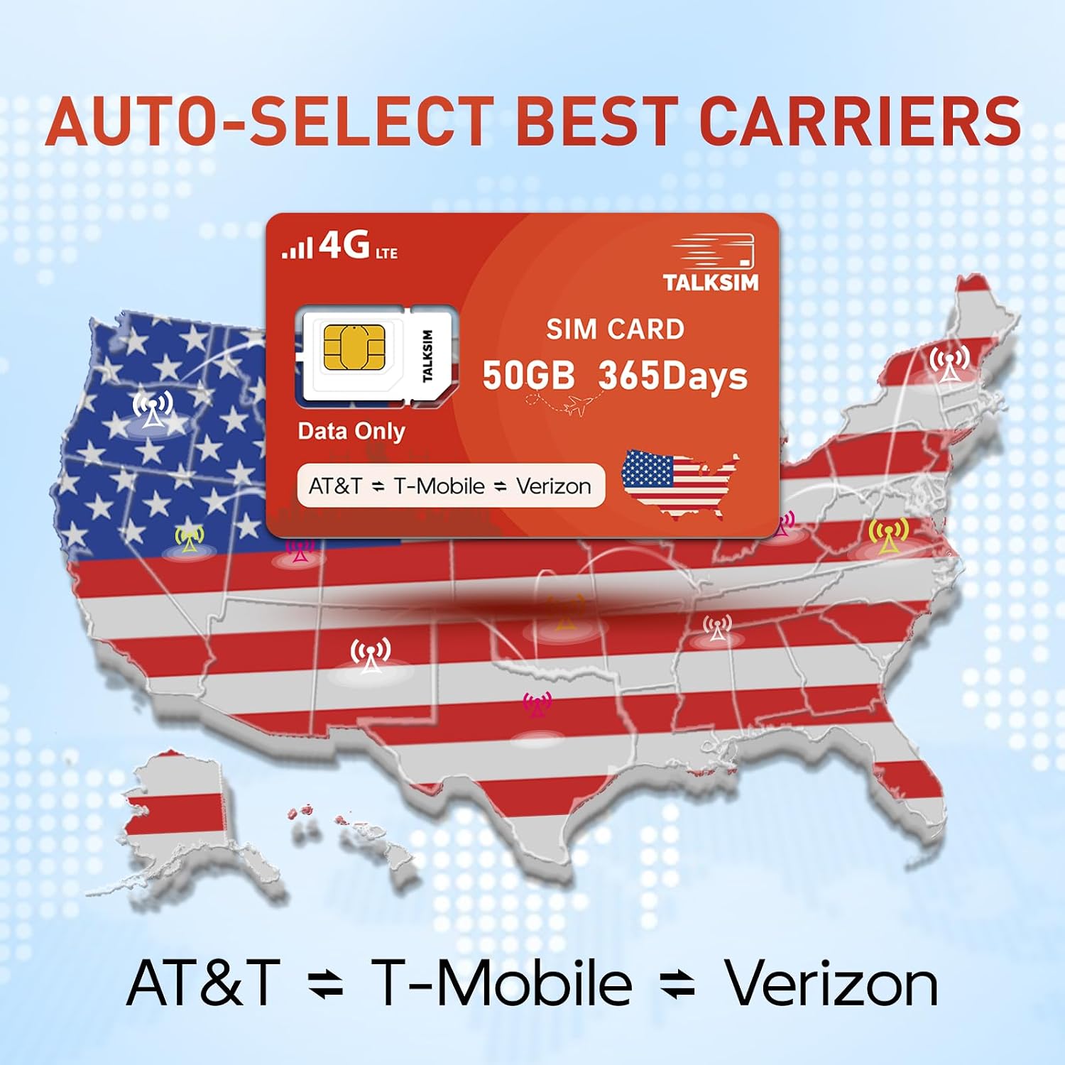 Data SIM Card 24GB 365Days Works with Verizon, AT&T and T-Mobile | 4G LTE USA Data Only, Compatible with Unlocked Security Camera/Router/Mobile WiFi Hotspot/Tablet/Trail Devices