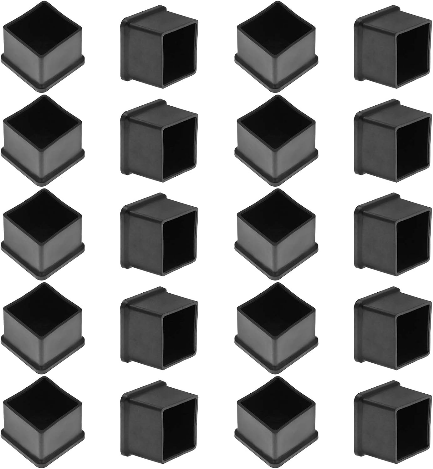 Bonsicoky 20Pcs Rectangle Rubber Furniture Leg Caps (3/4" x 1-1/2"), Vinyl Flexible Chair Leg Floor Protectors for Patio Indoor Chair Table Bed