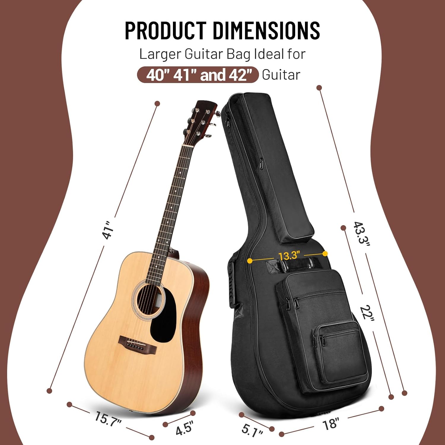 CAHAYA Acoustic Guitar Bag Thick Padding Waterproof Dual Adjustable Shoulder Strap Guitar Case Gig Bag 40 41 inch with Back Hanger Loop