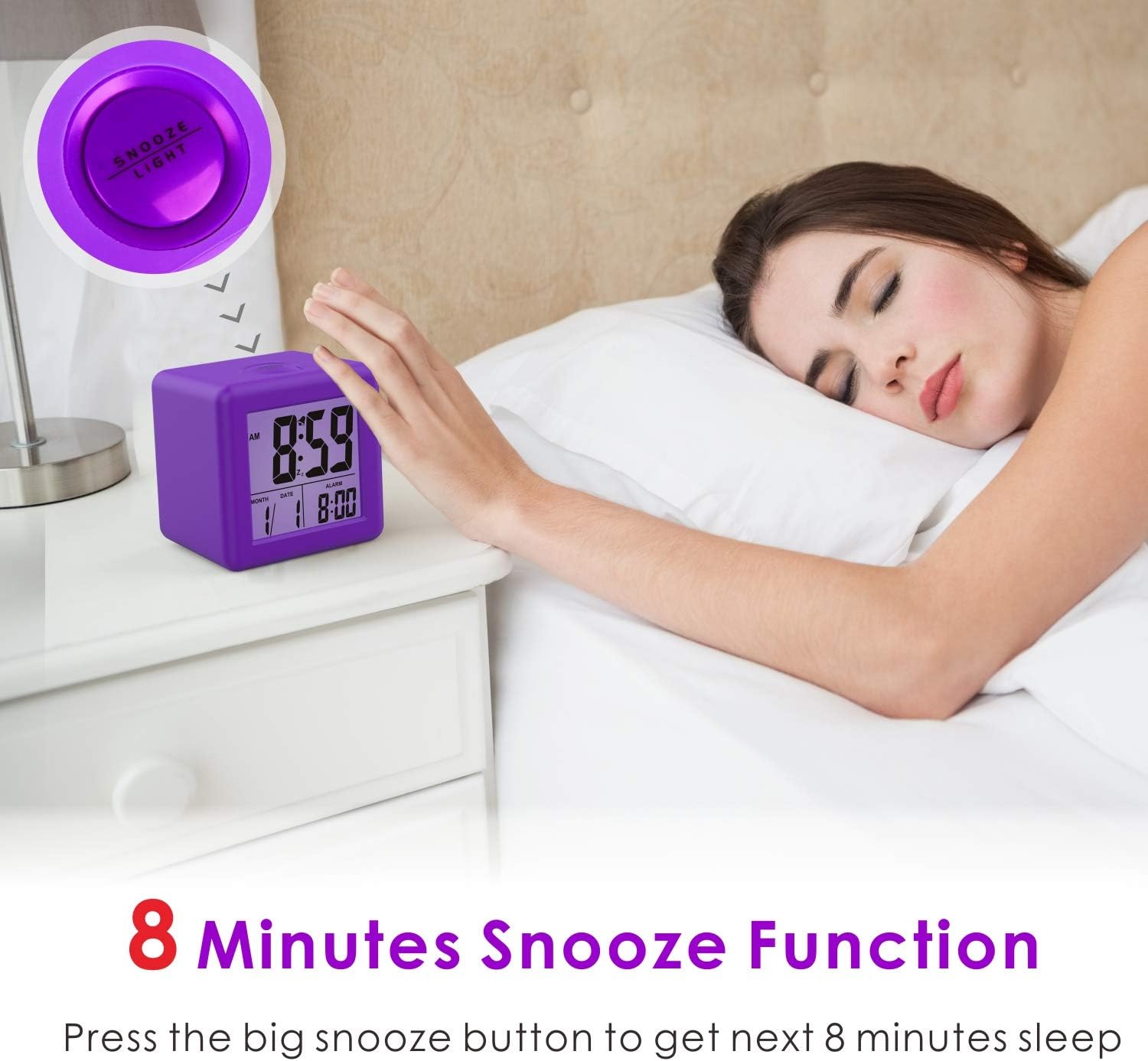 Plumeet Digital Alarm Clock Kids Clock with Snooze and White Nightlight - Easy Setting Travel Alarm Clocks Display Time, Date
