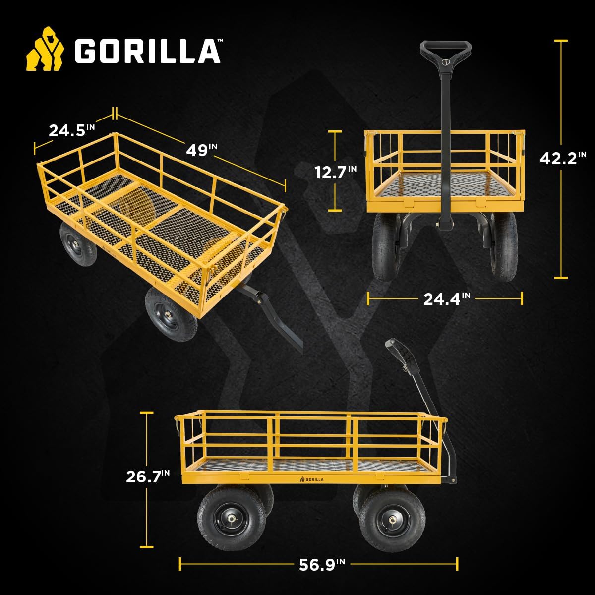 Gorilla Carts 800-Pound Capacity Heavy Duty Steel Mesh Versatile Utility Garden Wagon with Easy Grip Handle for Outdoor Hauling, Red, Model GOR800-COM | 800-lb Capacity Steel Utility Garden Cart for Homeowners and Contractors Hauling Firewood, Bricks and…
